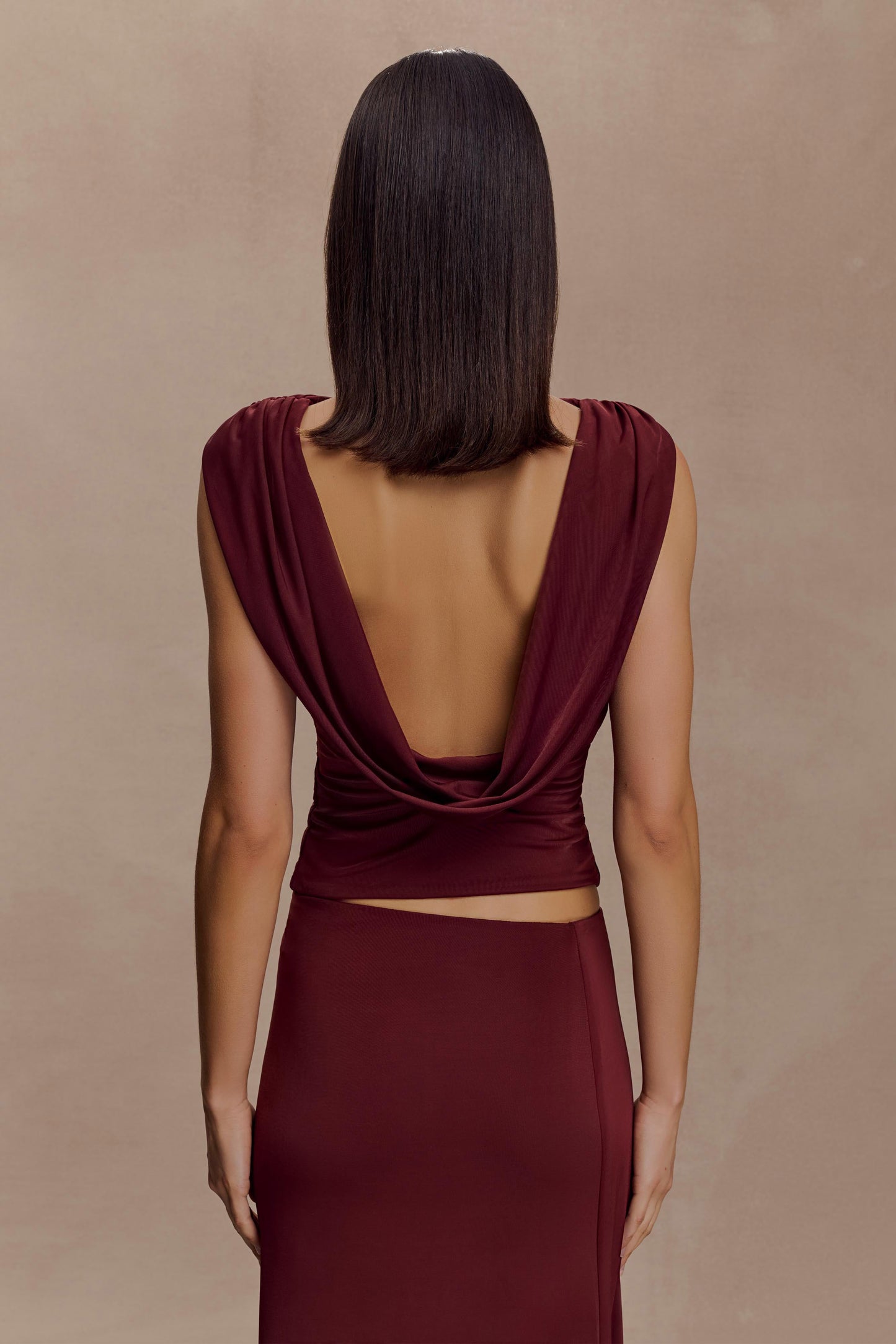 Bridget Slinky Cowl Back Top - Burgundy