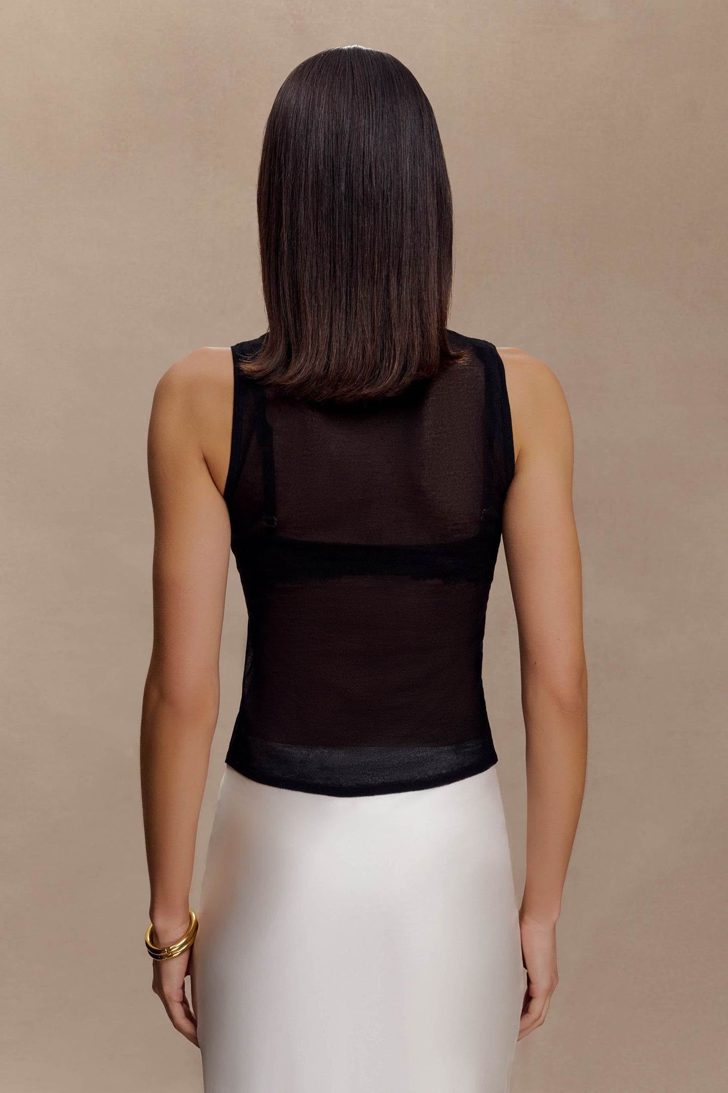 Dollie Sheer Knit Tank Top - Black