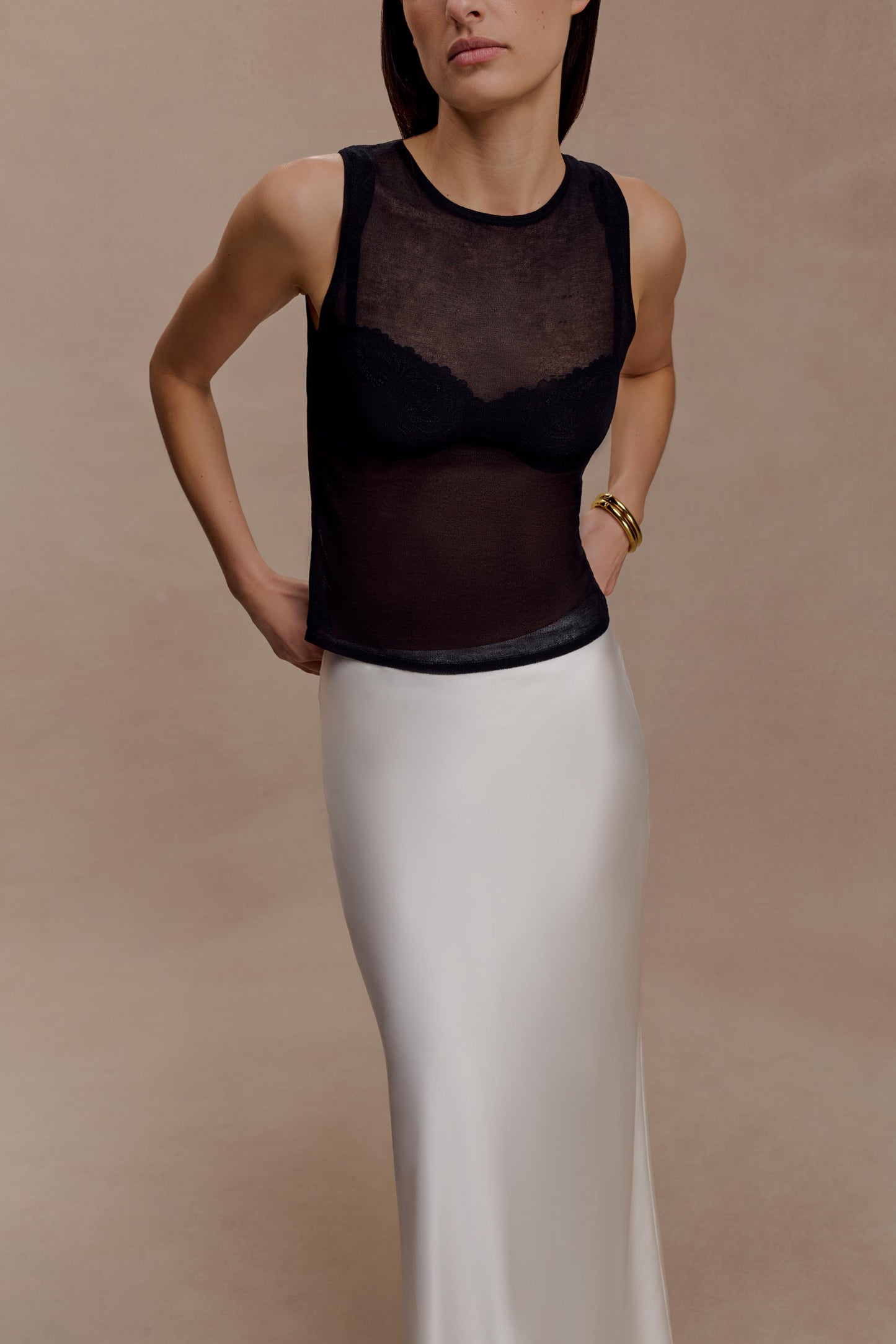 Dollie Sheer Knit Tank Top - Black