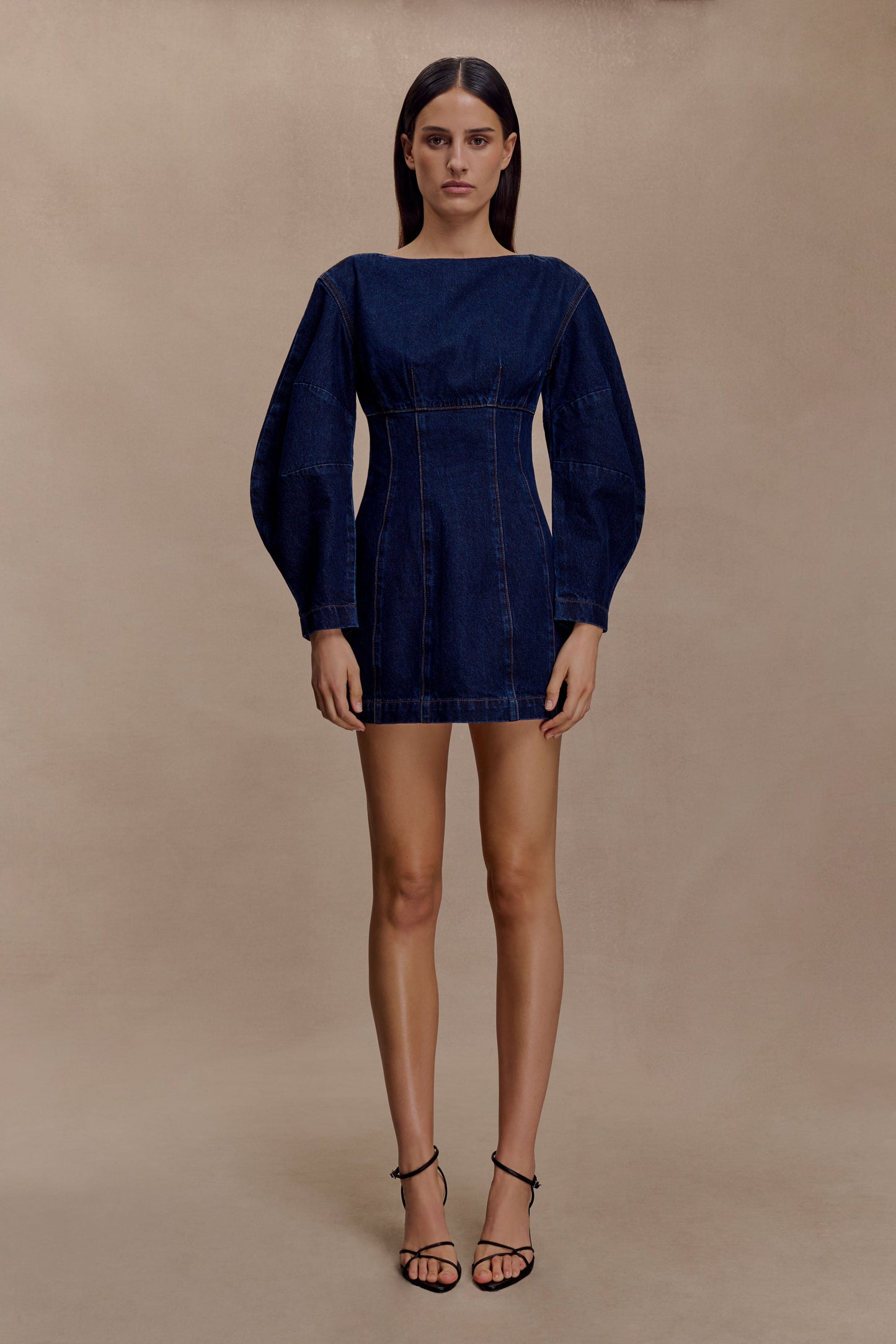 Cosmala Denim Long Sleeve Mini Dress - Indigo Blue