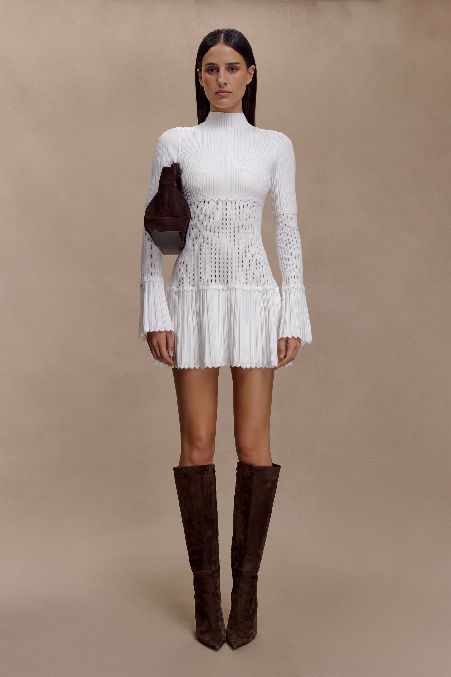 Adena Pointelle Knit Mini Dress - Ivory