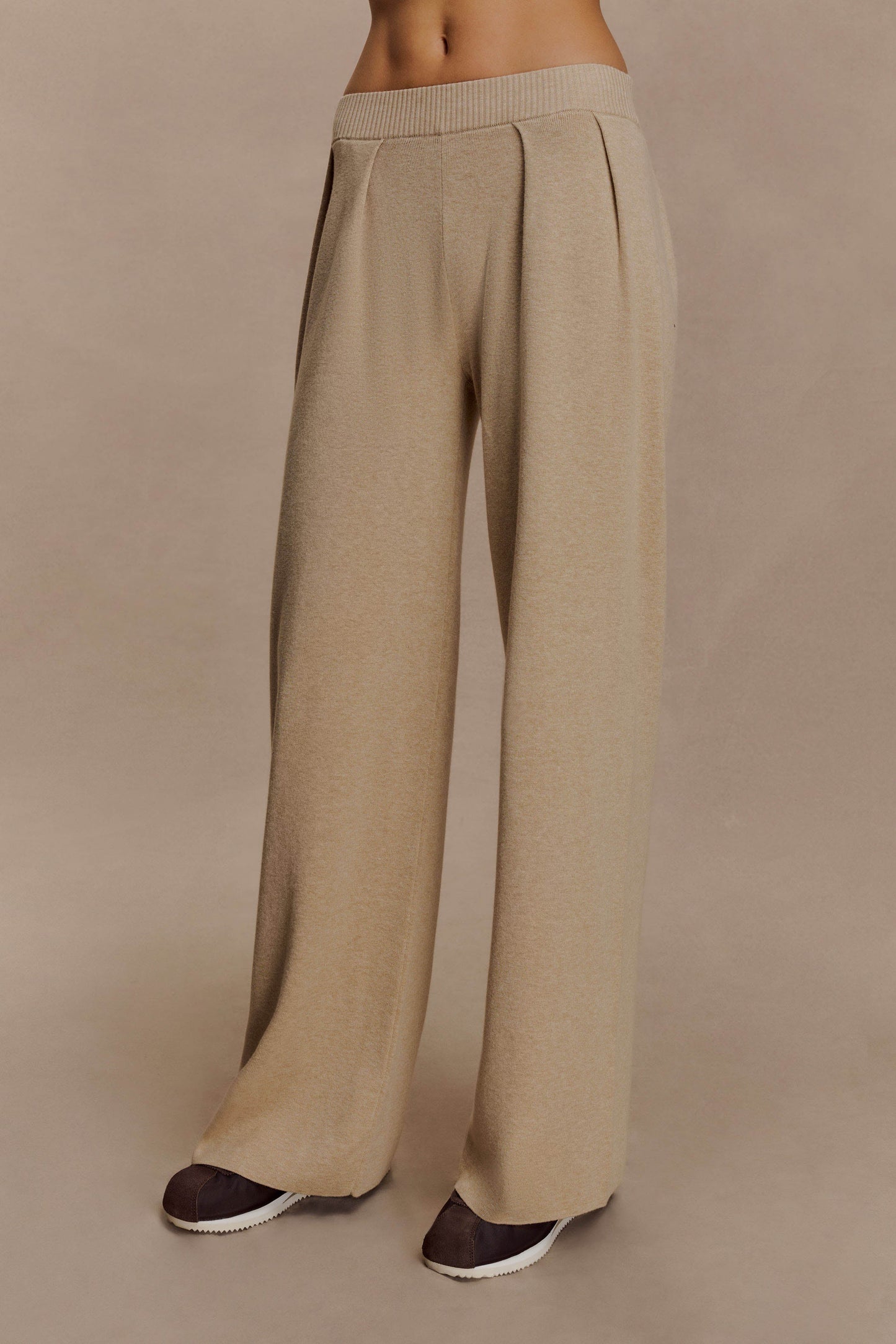 Frannie Gathered Silk Blend Knit Pants - Sand
