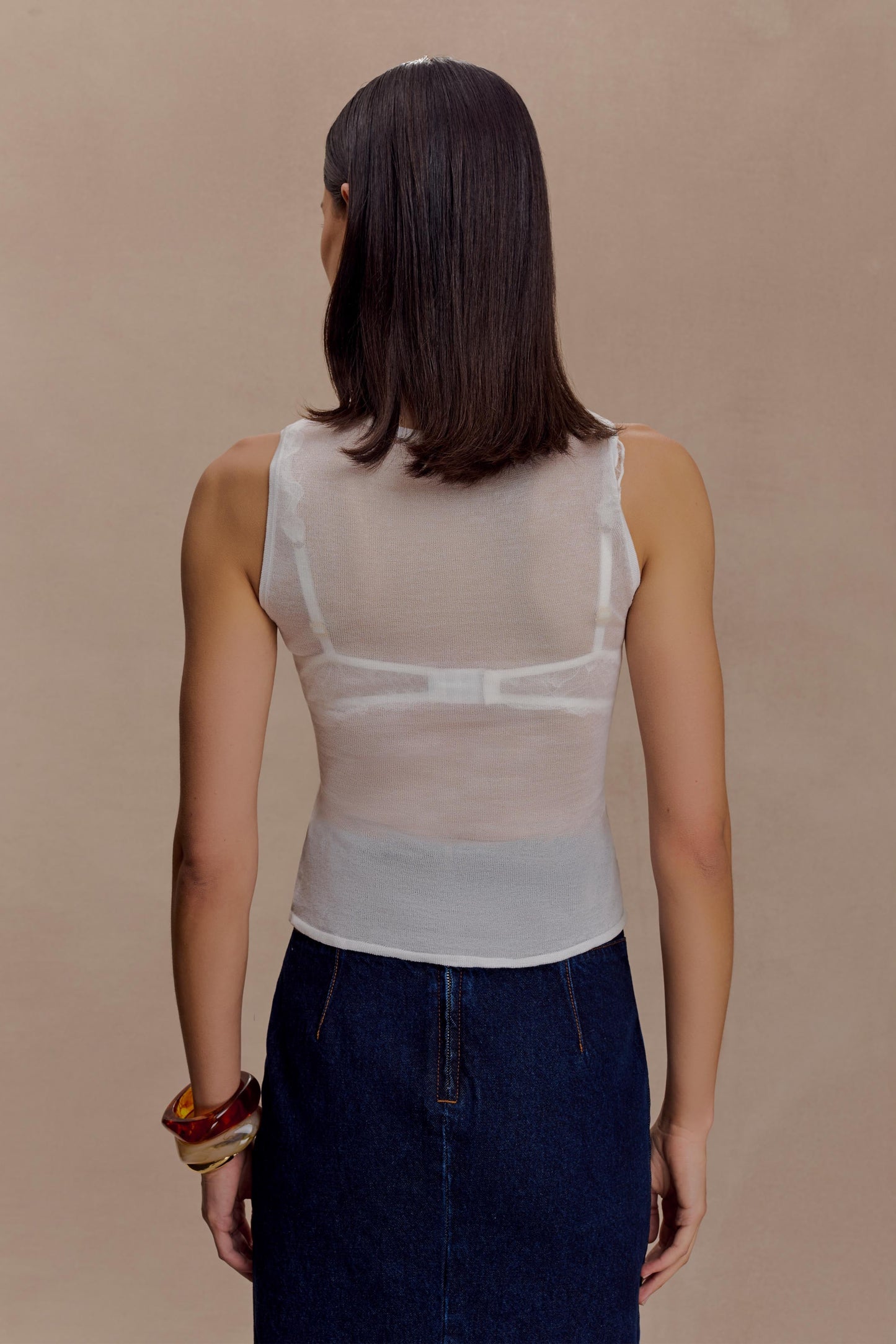 Dollie Sheer Knit Tank Top - Ivory