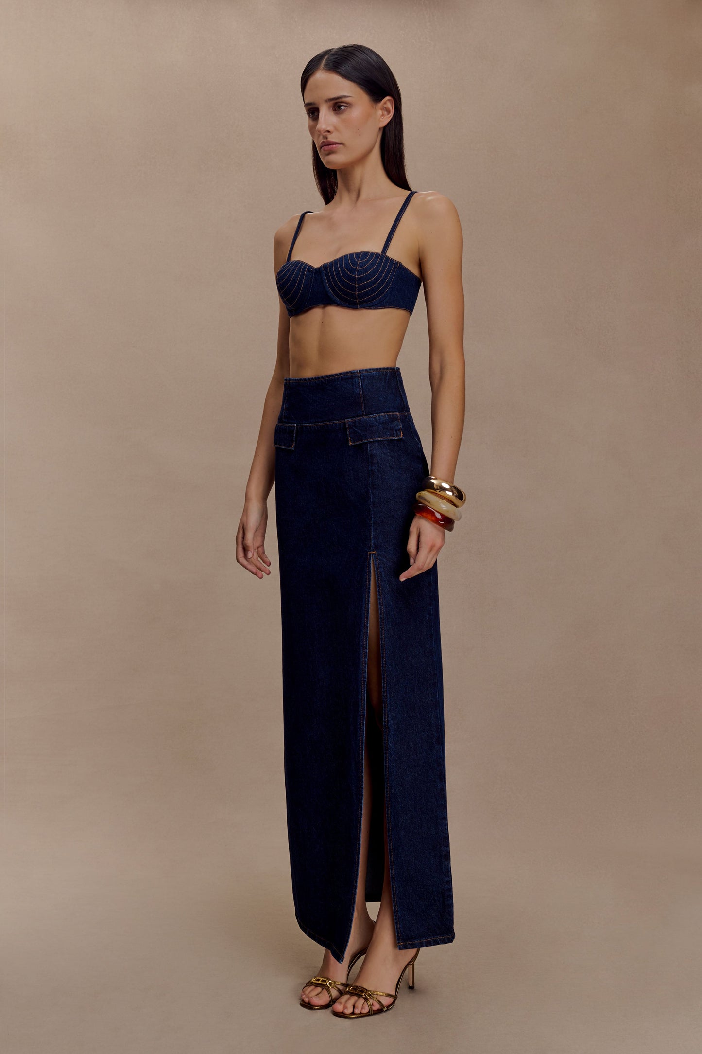 Belle Denim Cropped Bralette - Indigo Blue