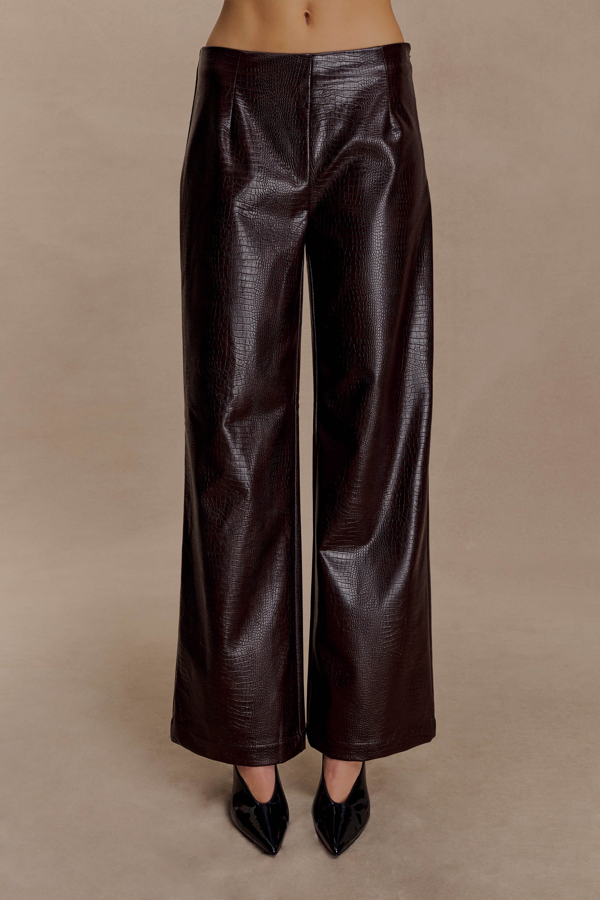 Henry Croc Faux Leather Straight Leg Pants - Dark Chocolate #2