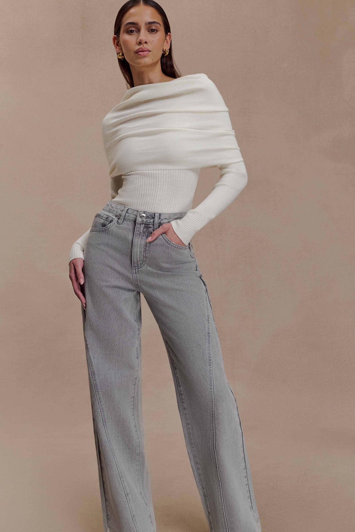 Georgette Mid Rise Paneled Denim Jeans - Grey