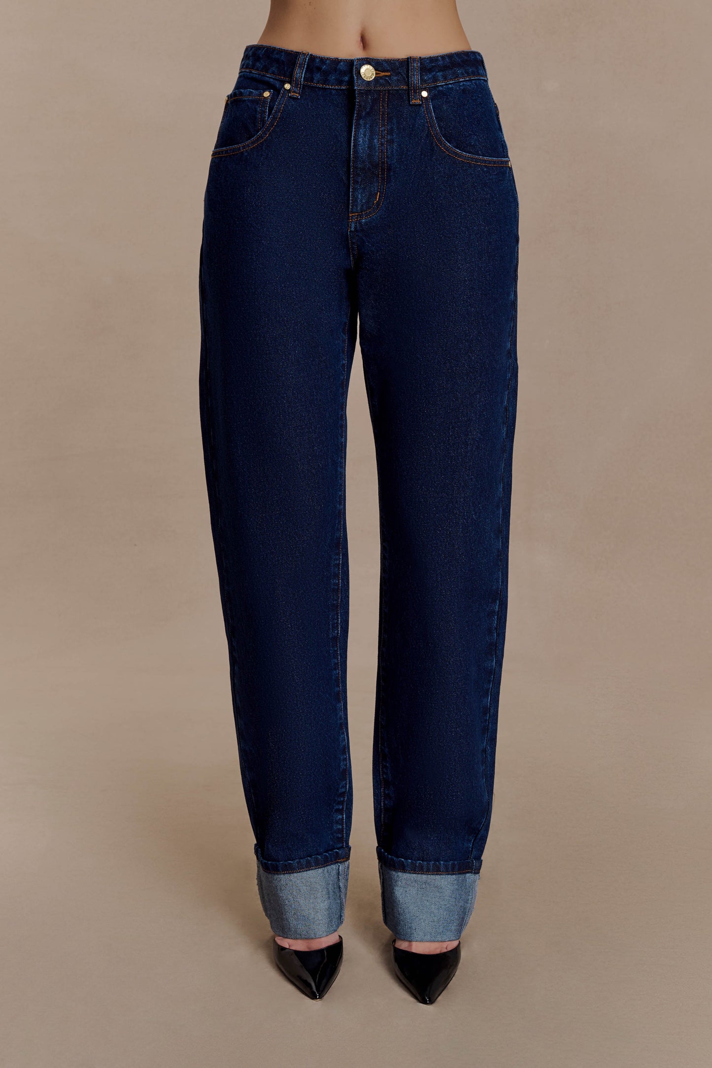 Kirralee Straight Leg Cuffed Jeans - Indigo Blue