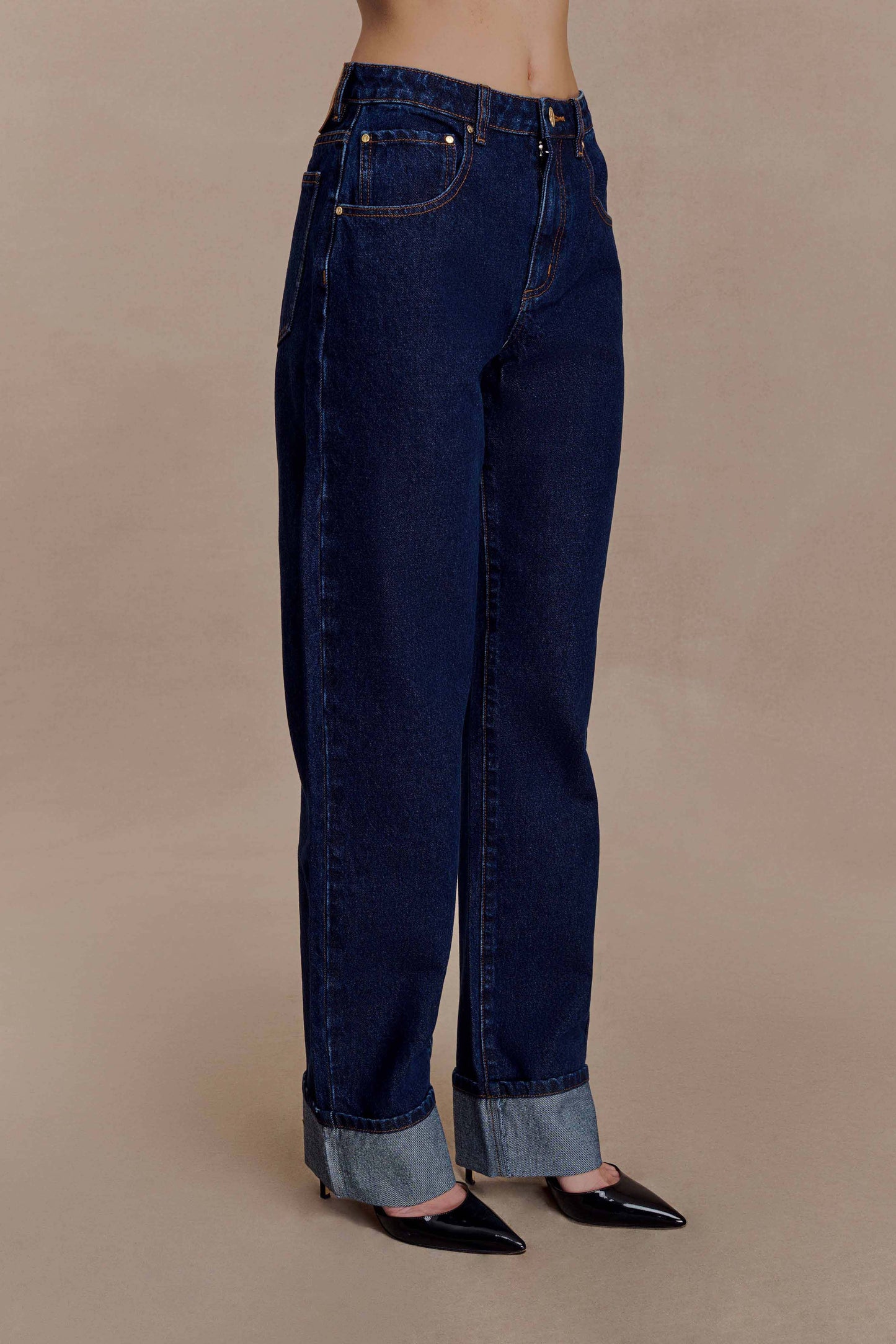 Kirralee Straight Leg Cuffed Jeans - Indigo Blue
