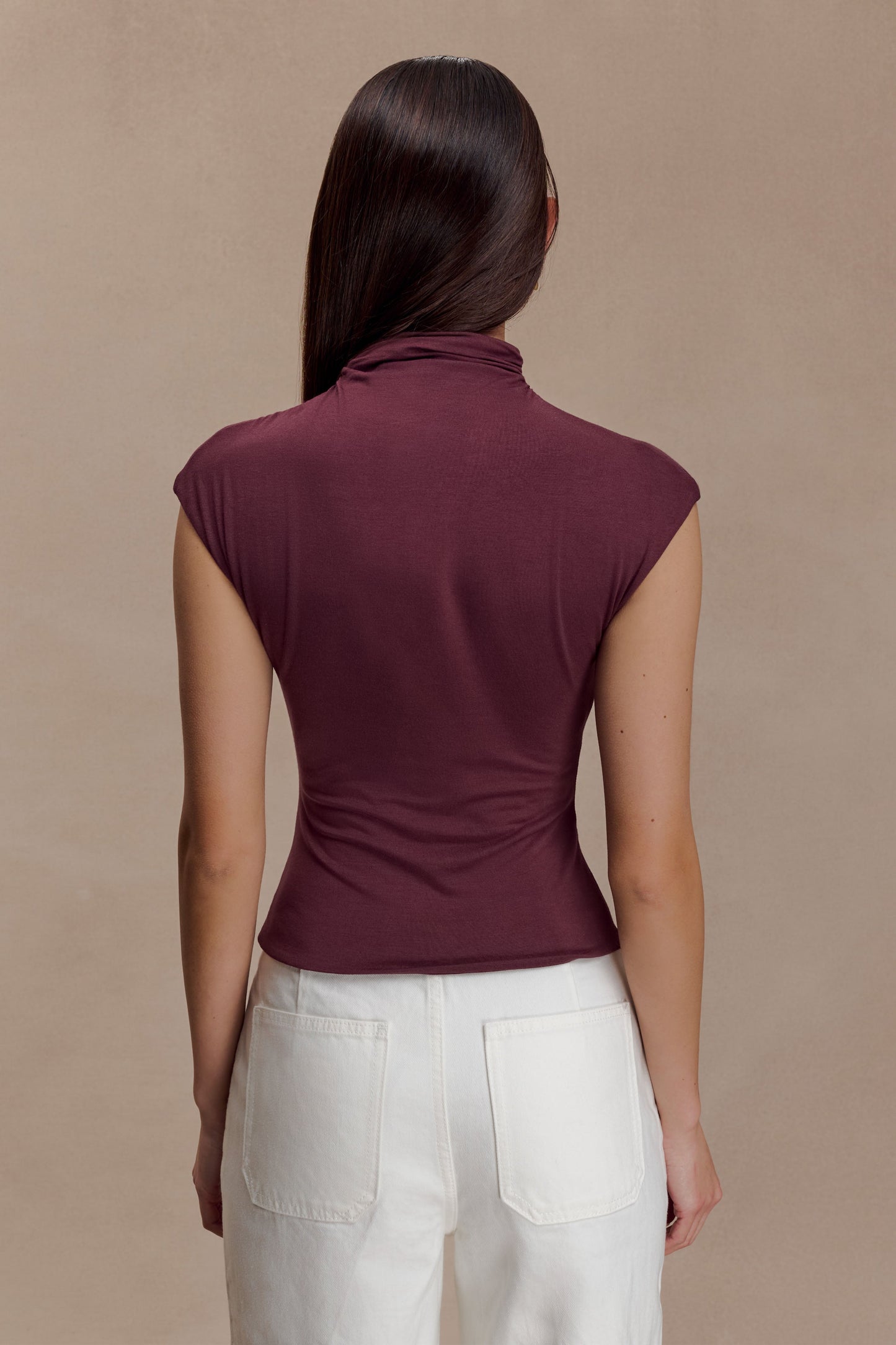 Freesia High Neck Sleeveless Top - Mahogany