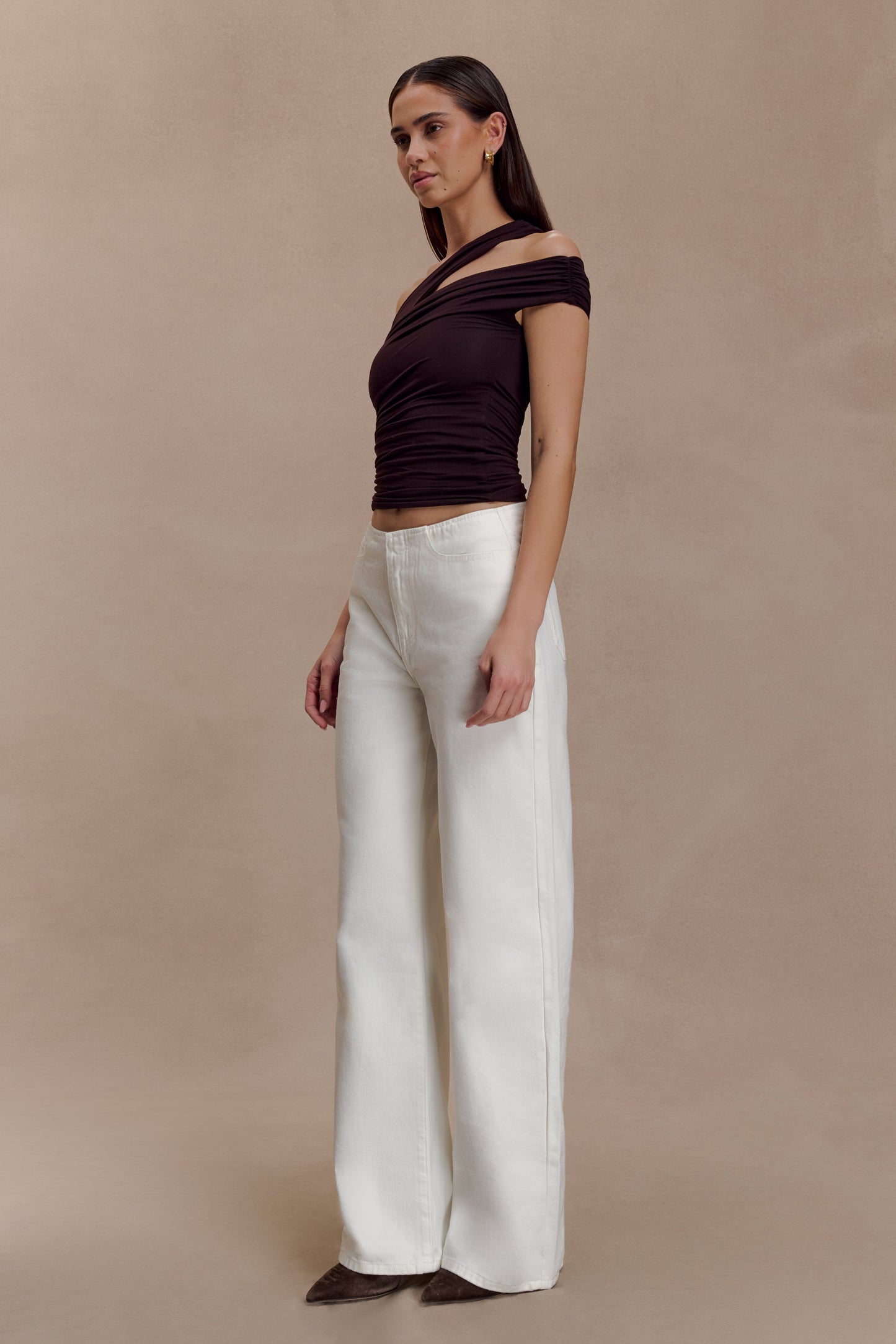 Anna One Shoulder Modal Top - Cacao Brown