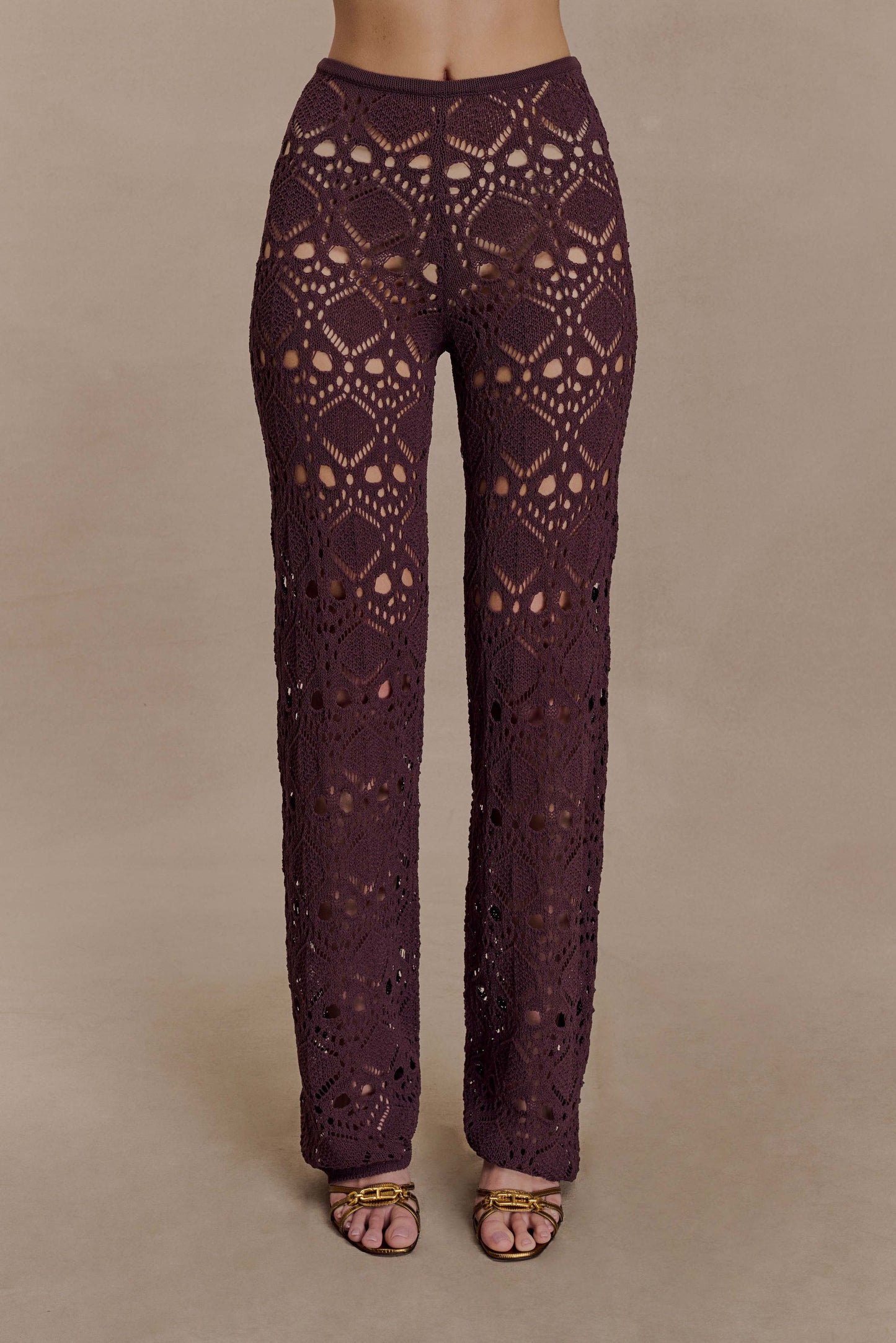 Trena Crochet Knit Pants - Chocolate