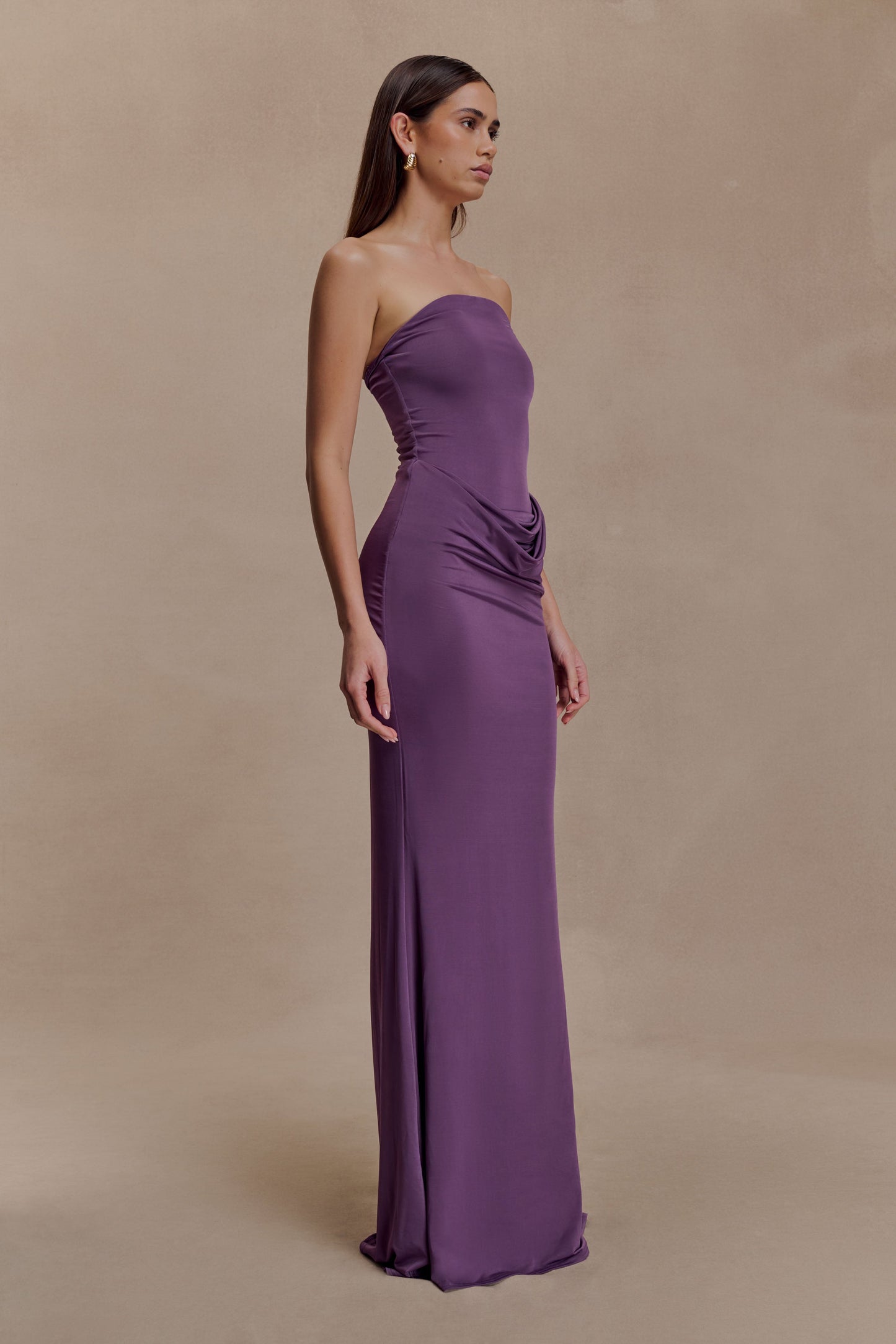 Madison Strapless Slinky Maxi Dress - Purple