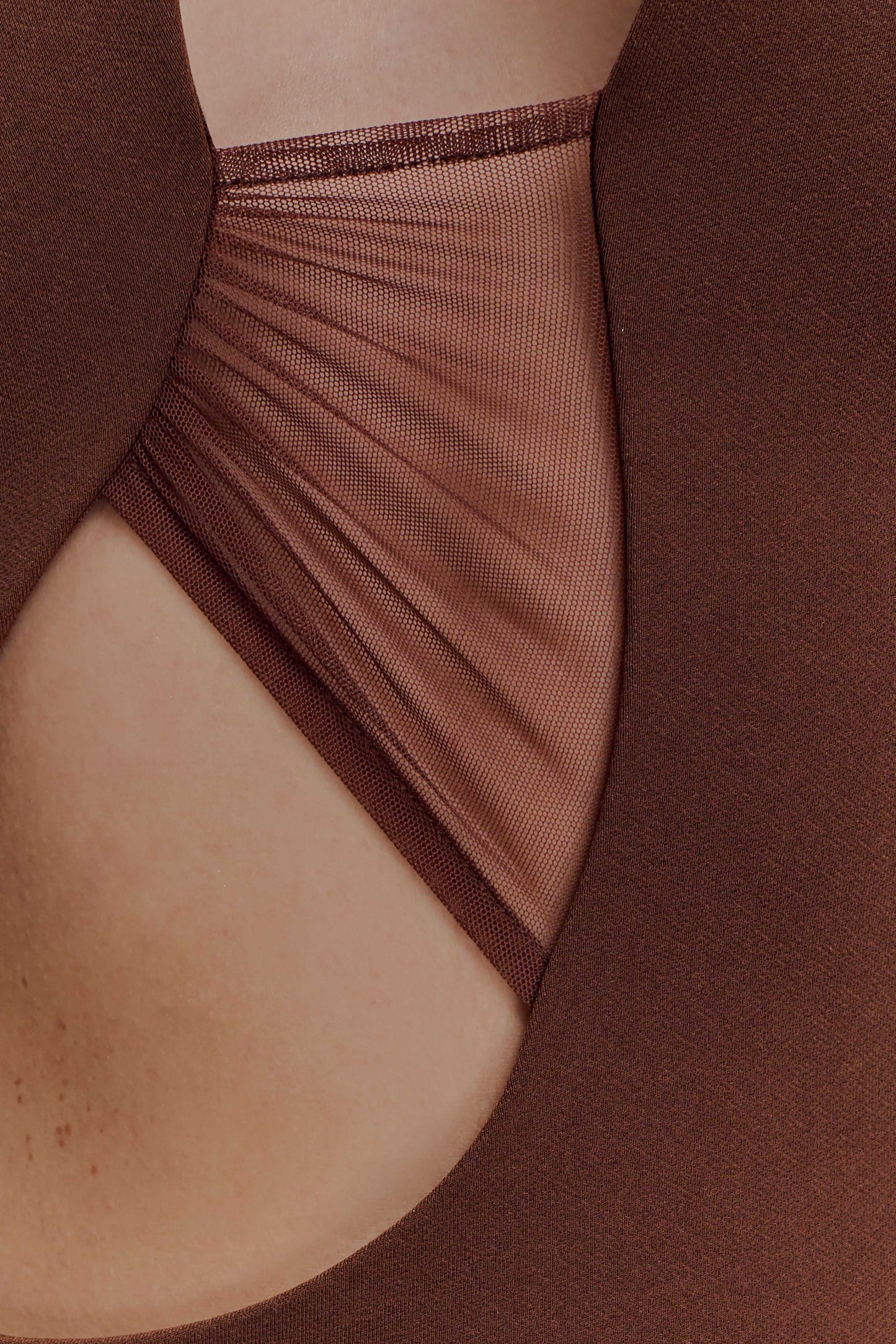 Aubree Crepe And Mesh Maxi Dress - Chocolate/Mocha