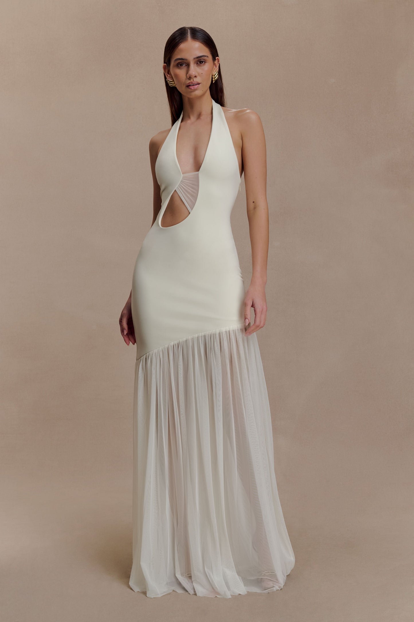 Aubree Crepe And Mesh Maxi Dress - Ivory