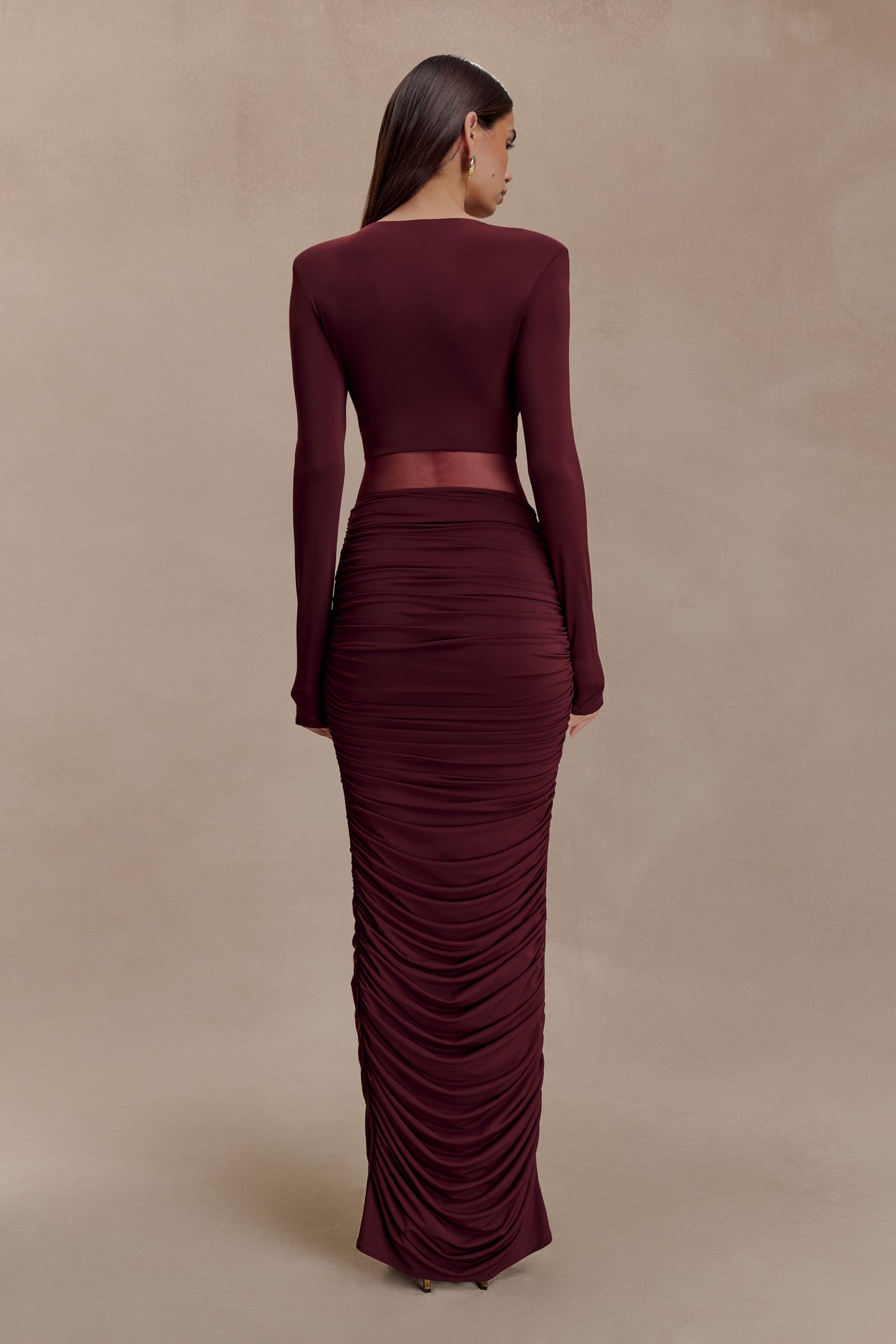 Louanne Slinky Long Sleeve Maxi Dress - Burgundy