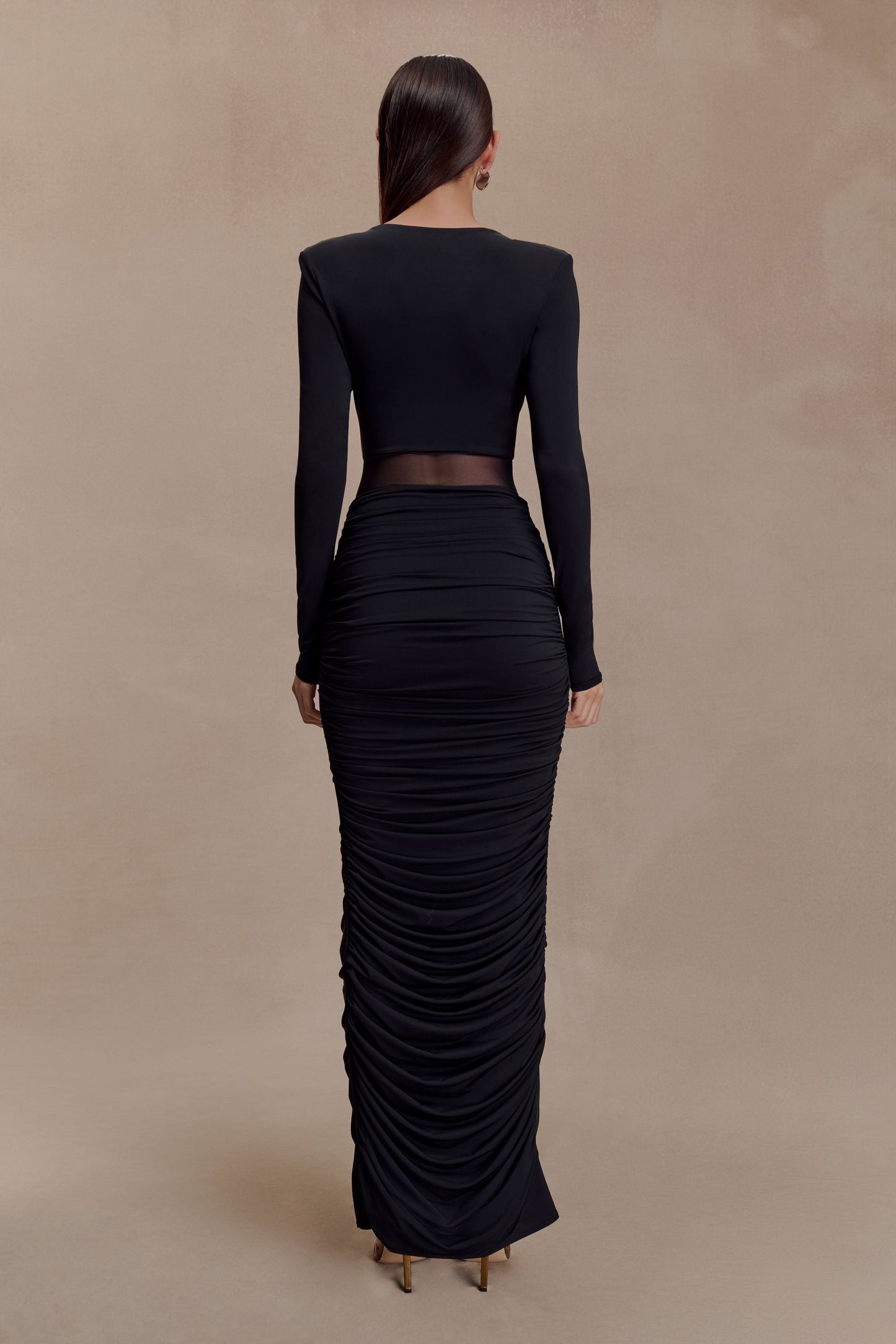 Louanne Slinky Long Sleeve Maxi Dress - Black