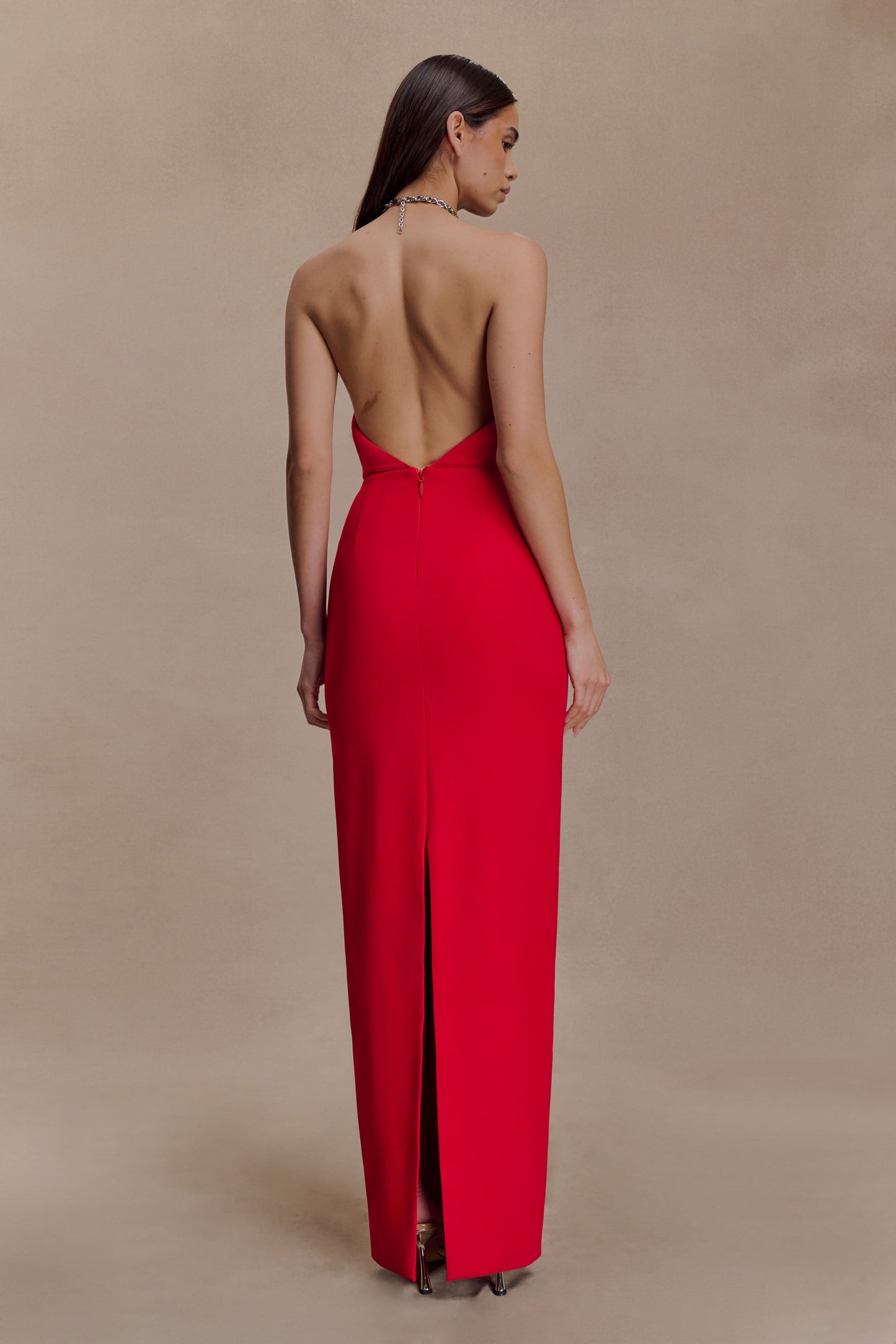 Elina Satin Necklace Maxi Dress - Red