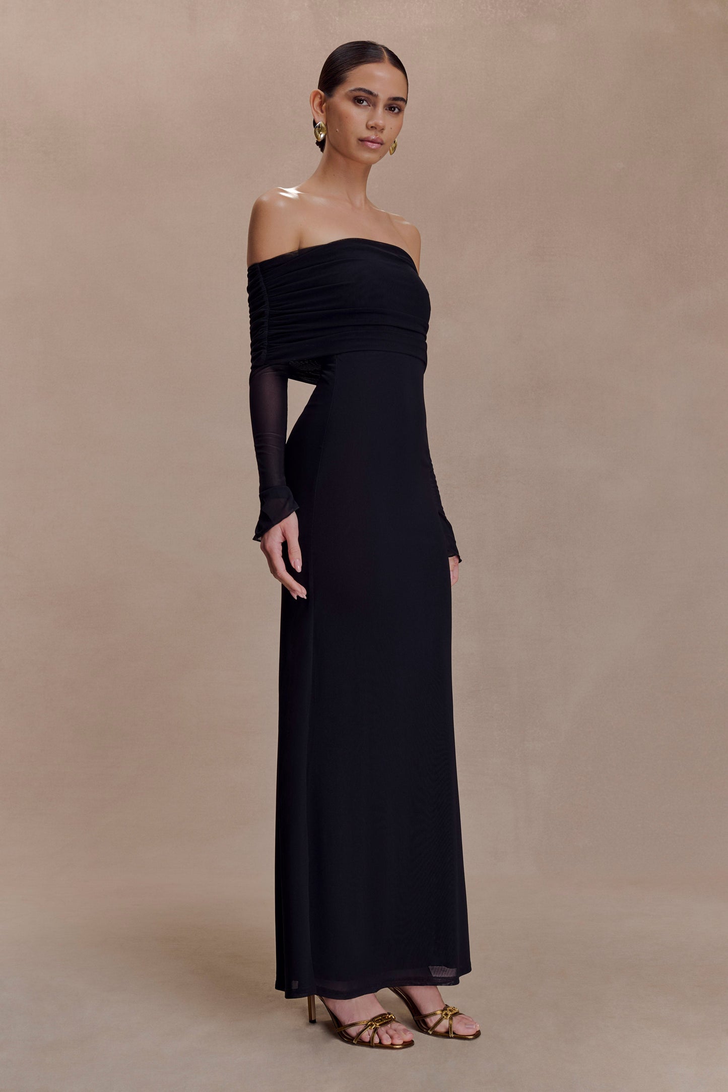 Josie Off Shoulder Mesh Maxi Dress - Black
