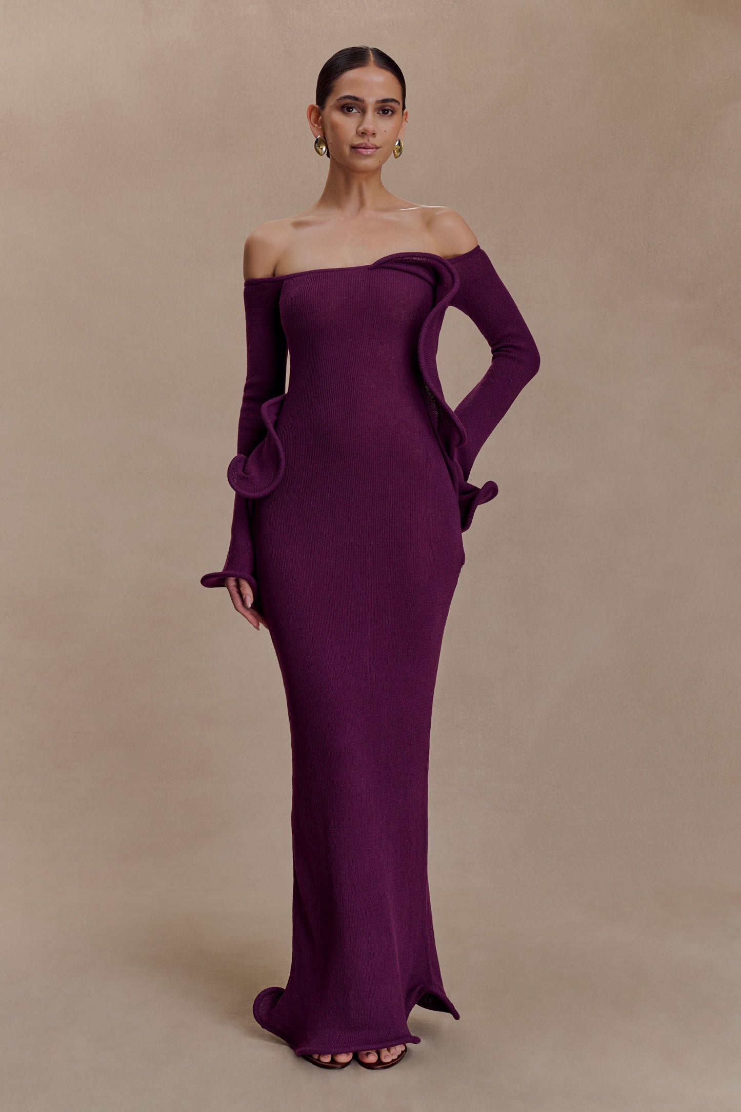 Sandrine Off Shoulder Knit Maxi Dress - Plum