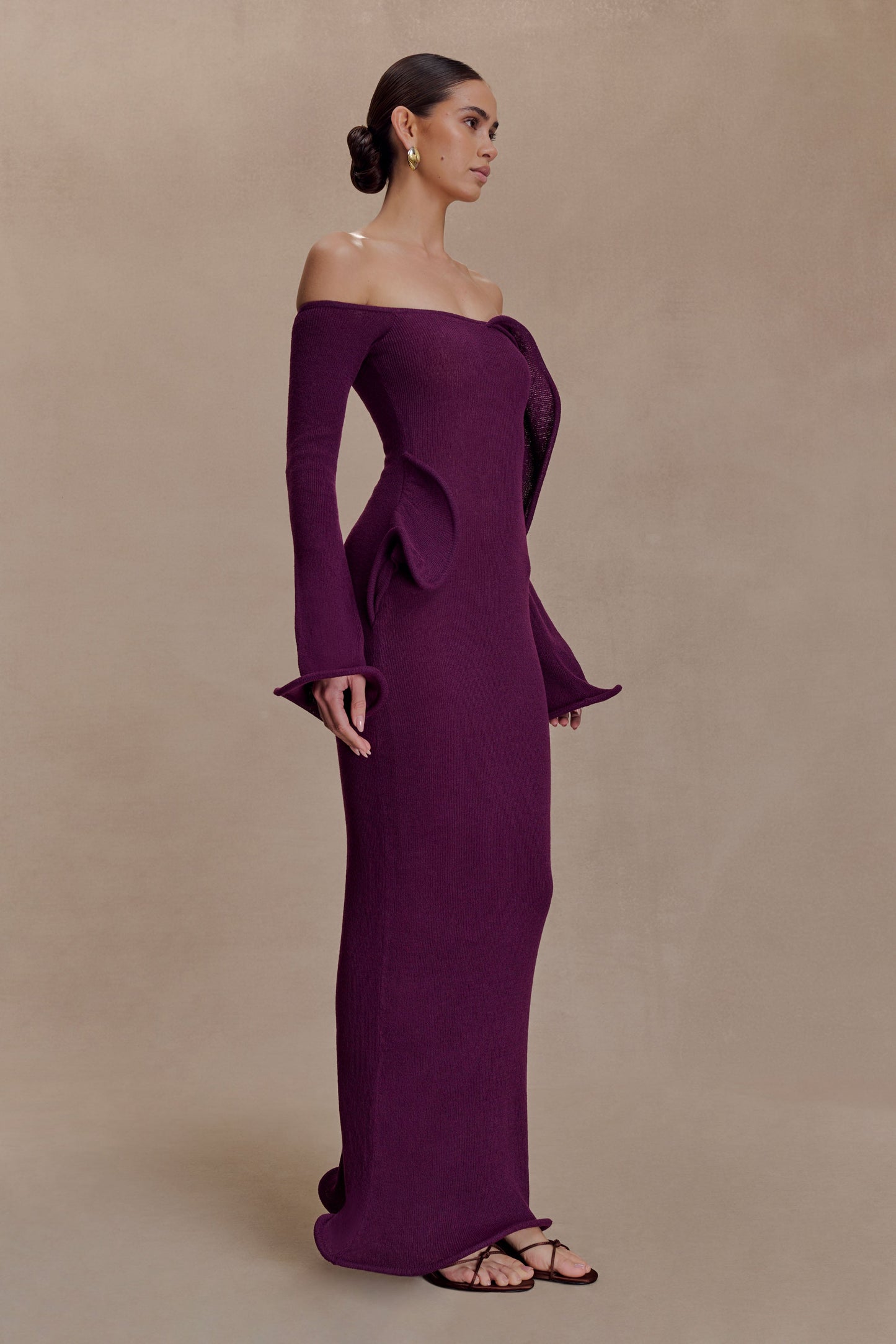 Sandrine Off Shoulder Knit Maxi Dress - Plum