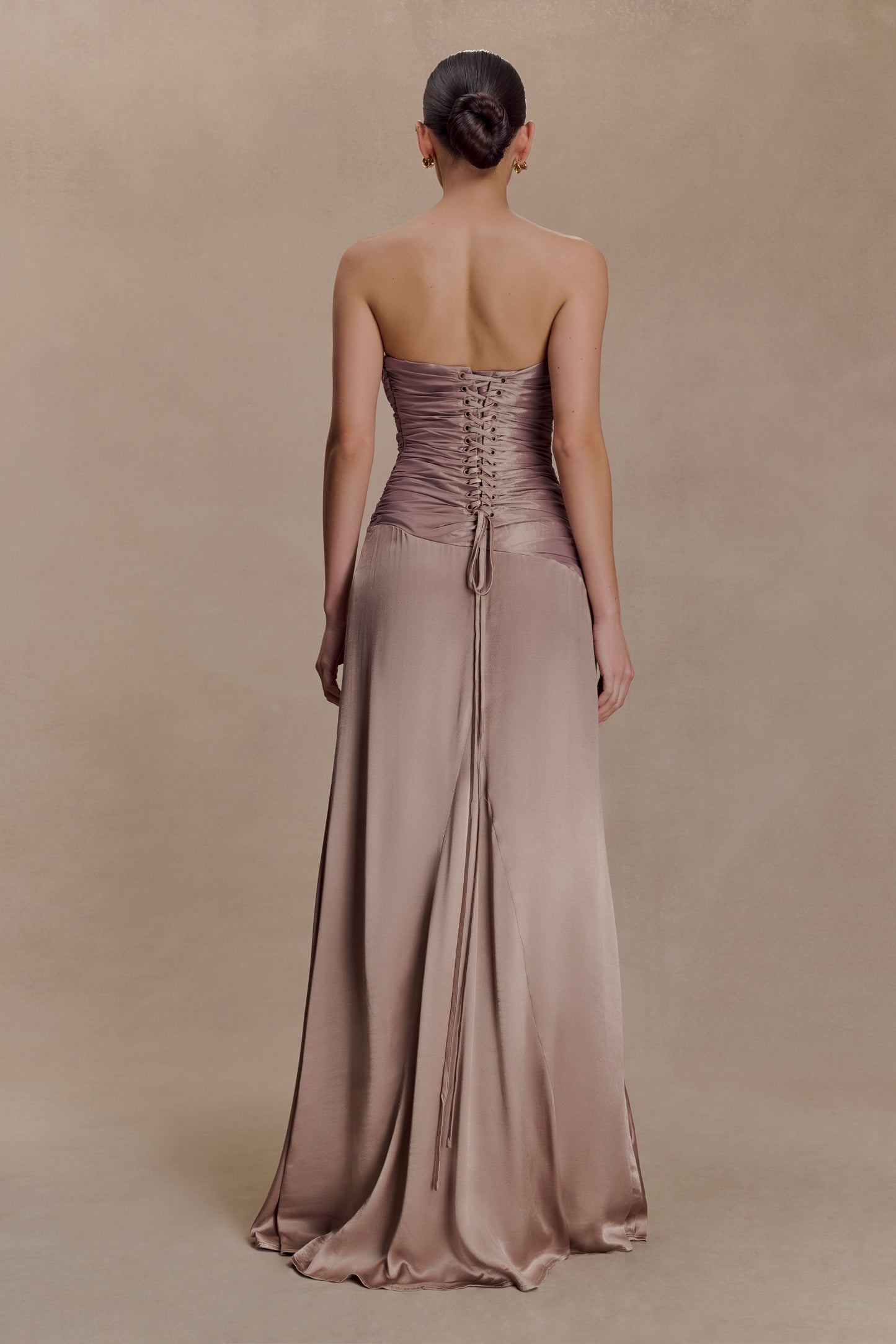 Serena Strapless Taffeta Maxi Dress - Bronze Taupe