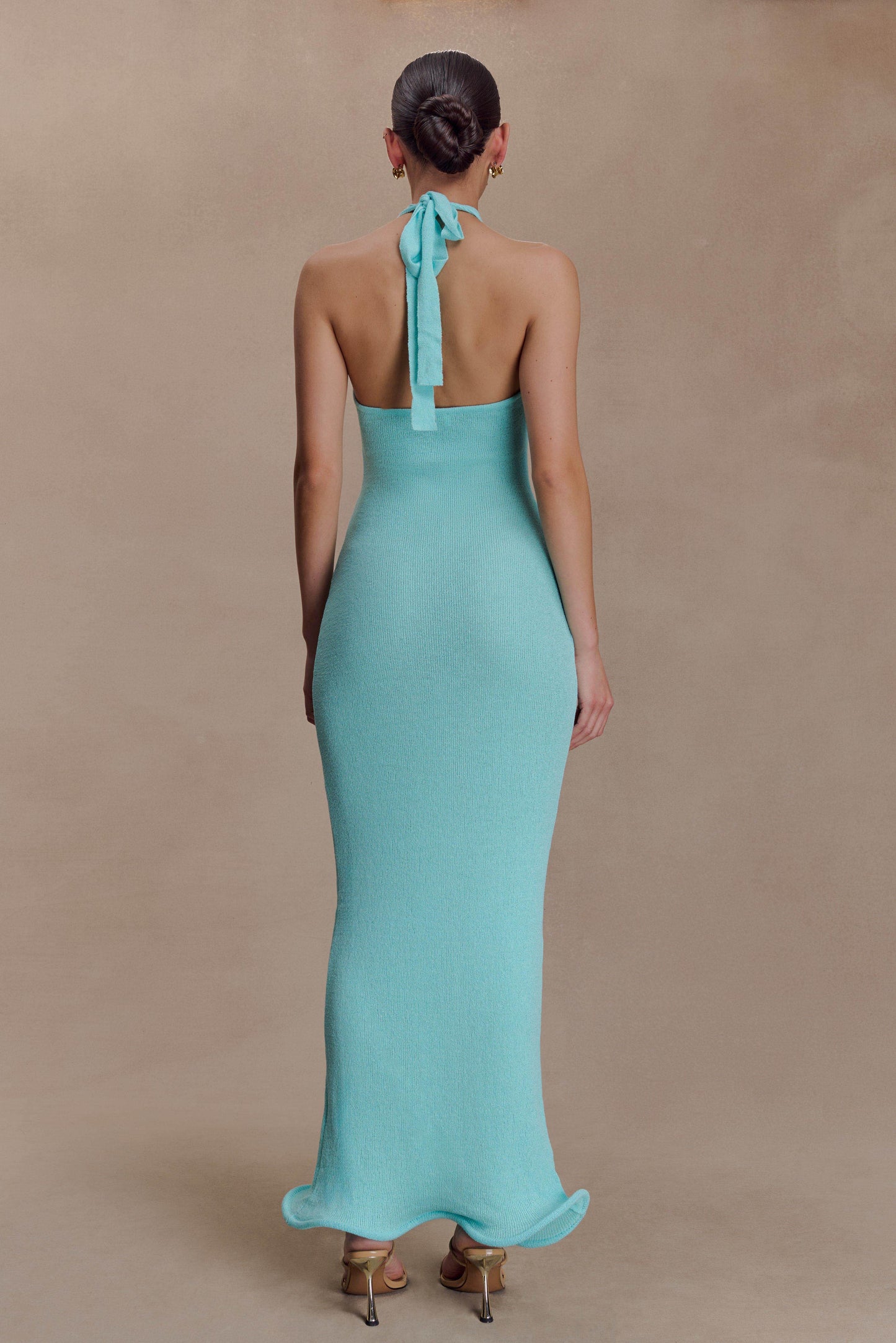 Melodie Halter Knit Maxi Dress - Cyan Blue