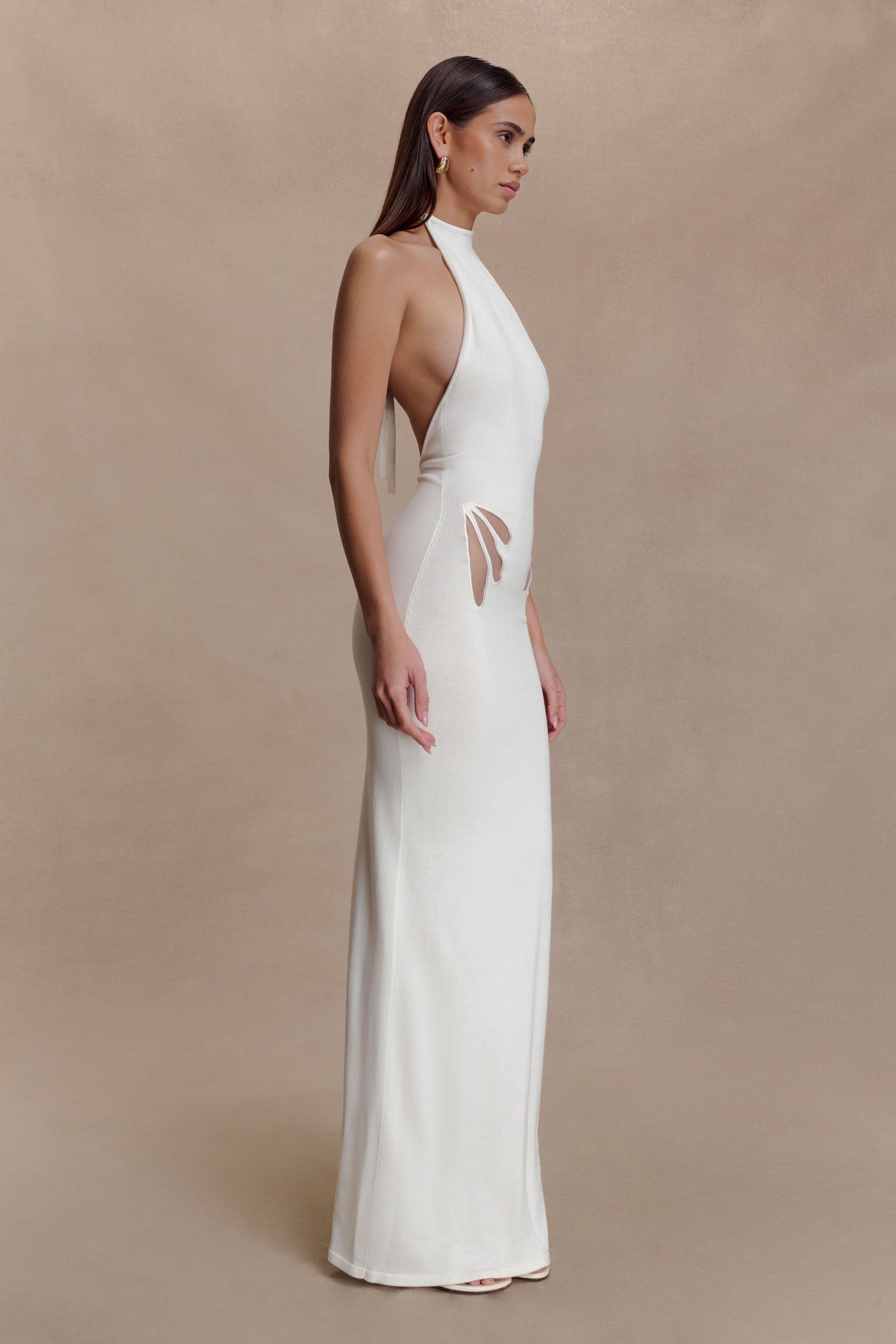 Brock Knit Halter Maxi Dress - White