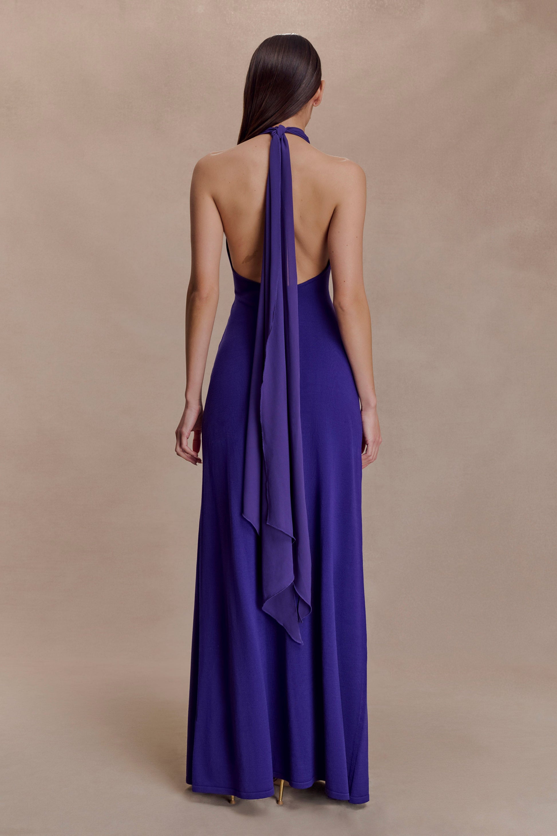 Ozias Halter Semi Sheer Knit Maxi Dress - Deep Purple #2