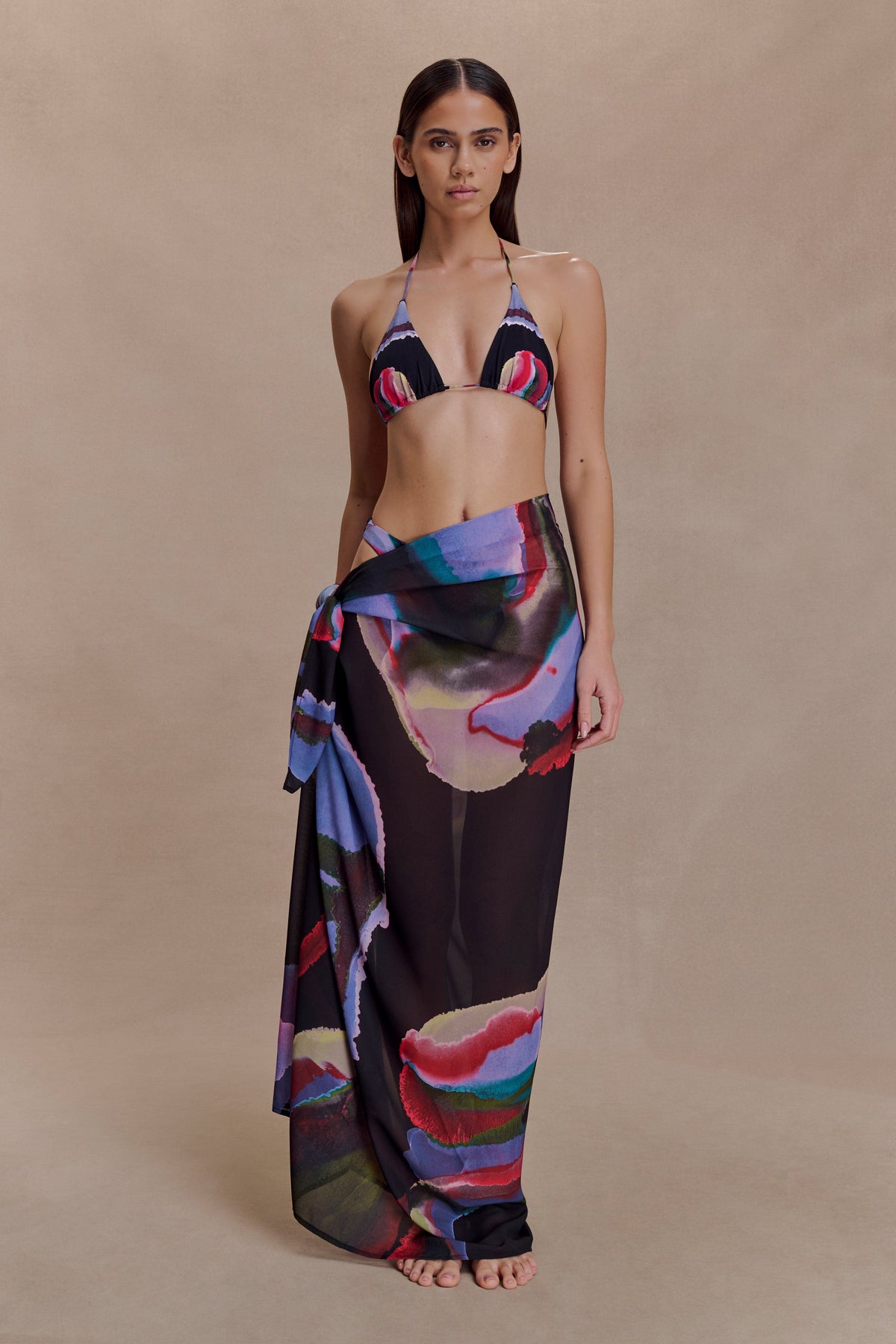 Evie Chiffon Sarong - Multi Fluid Reverie Print
