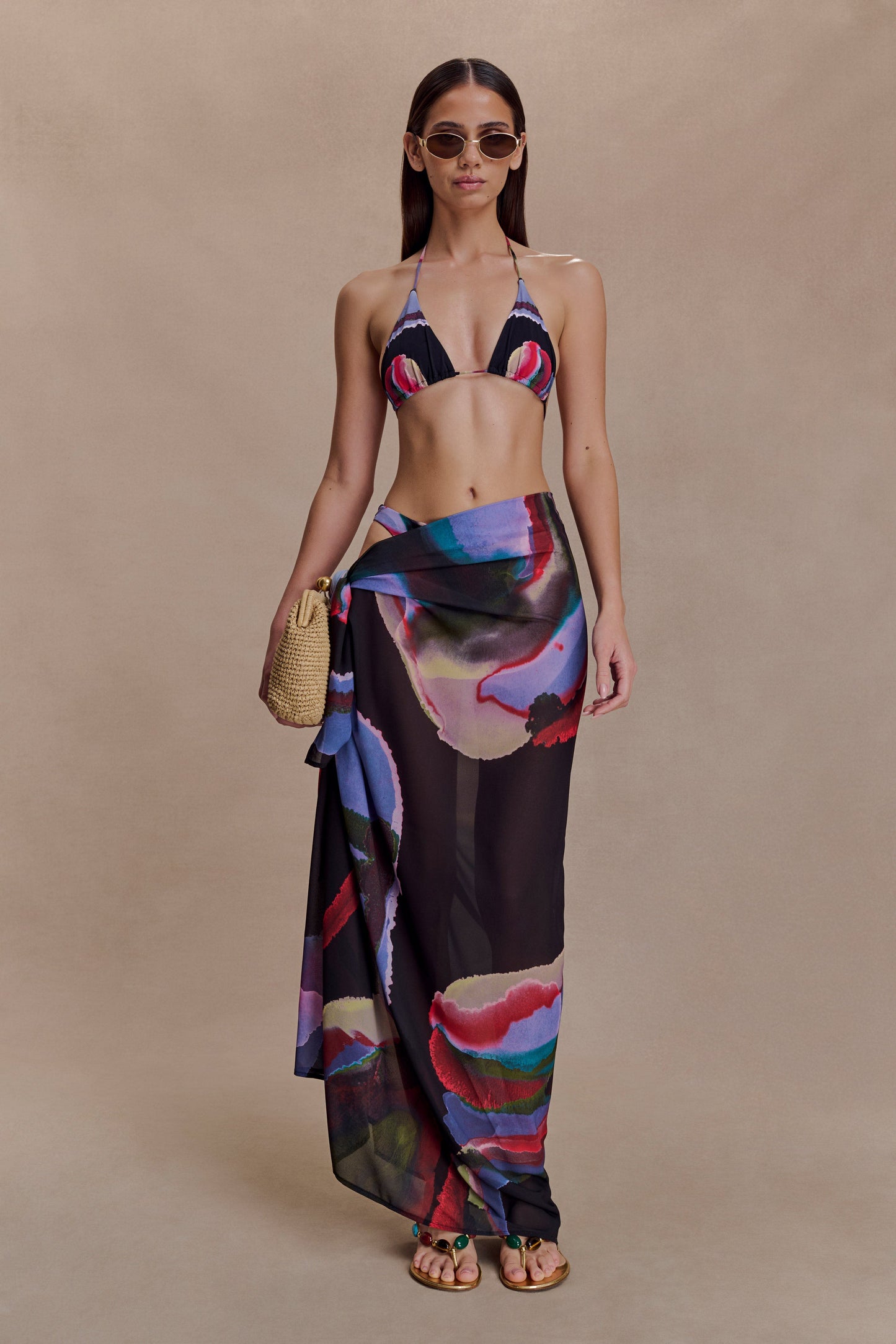 Evie Chiffon Sarong - Multi Fluid Reverie Print