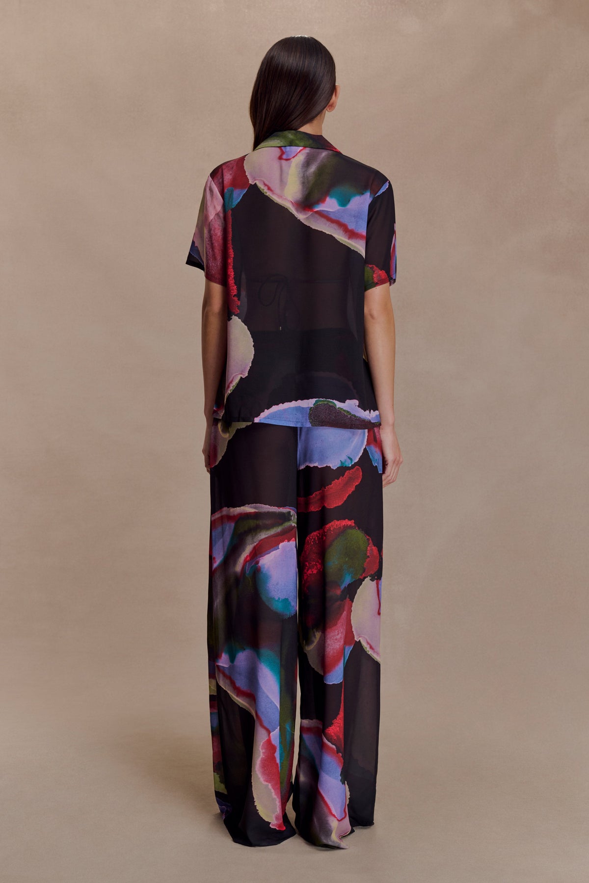 Rachel Chiffon Short Sleeve Shirt - Multi Fluid Reverie Print