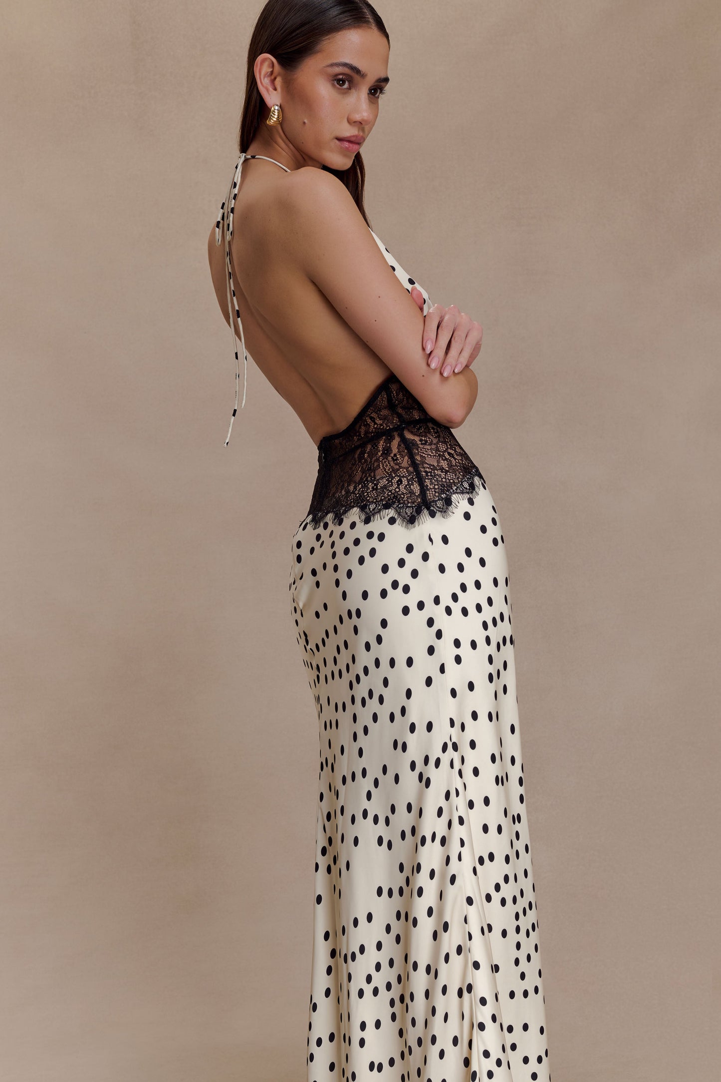 Dinah Lace And Satin Maxi Dress - Polkadot