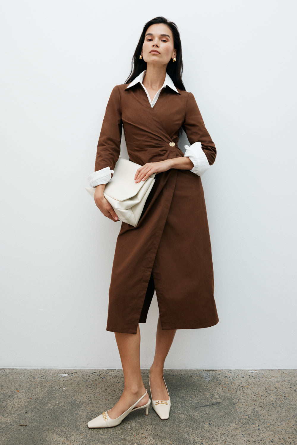 Mikaila Asymmetric Shirt Dress - Dark Chocolate