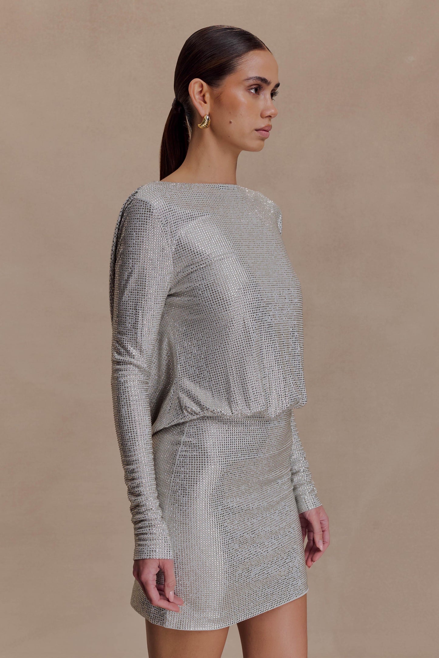 Darius Diamante Cowl Mini Dress - Silver