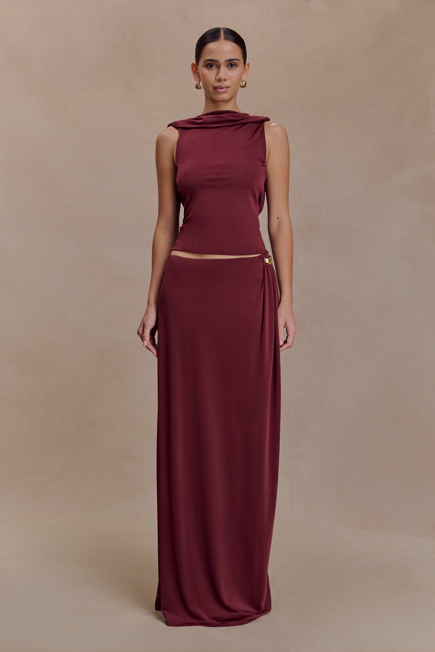 Bridget Slinky Cowl Back Top - Burgundy