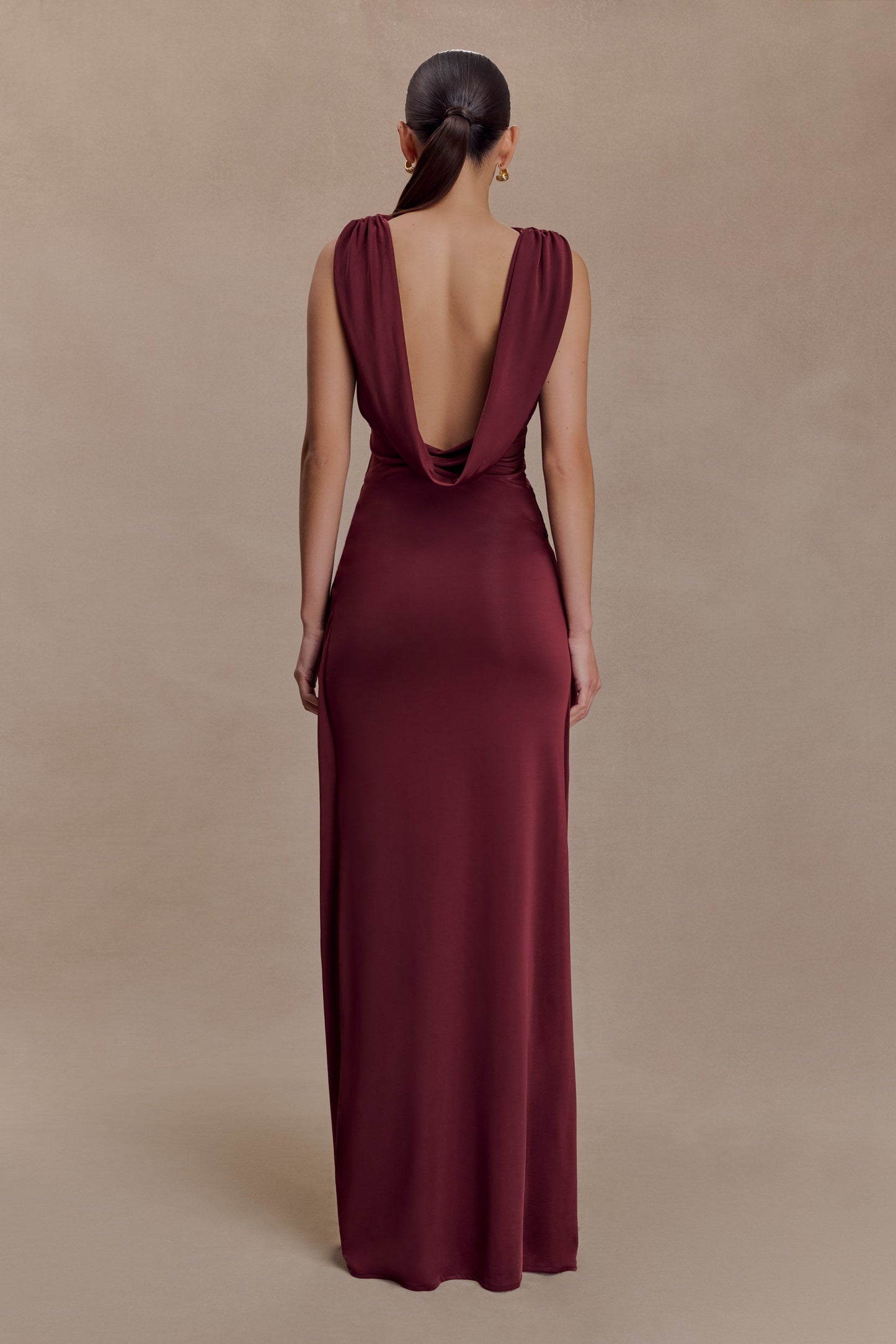 Bridget Slinky Maxi Skirt With Hardware - Burgundy