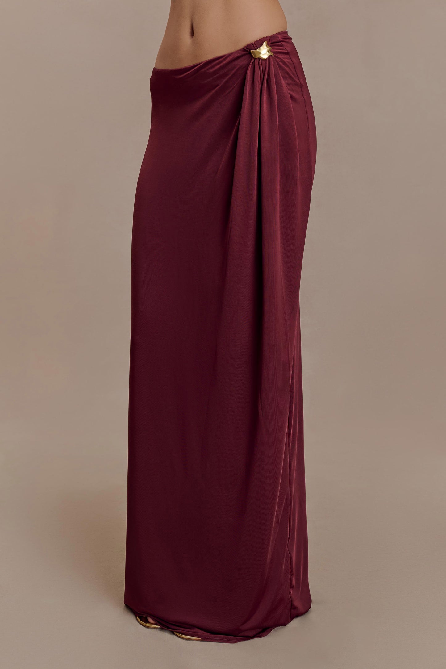 Bridget Slinky Maxi Skirt With Hardware - Burgundy