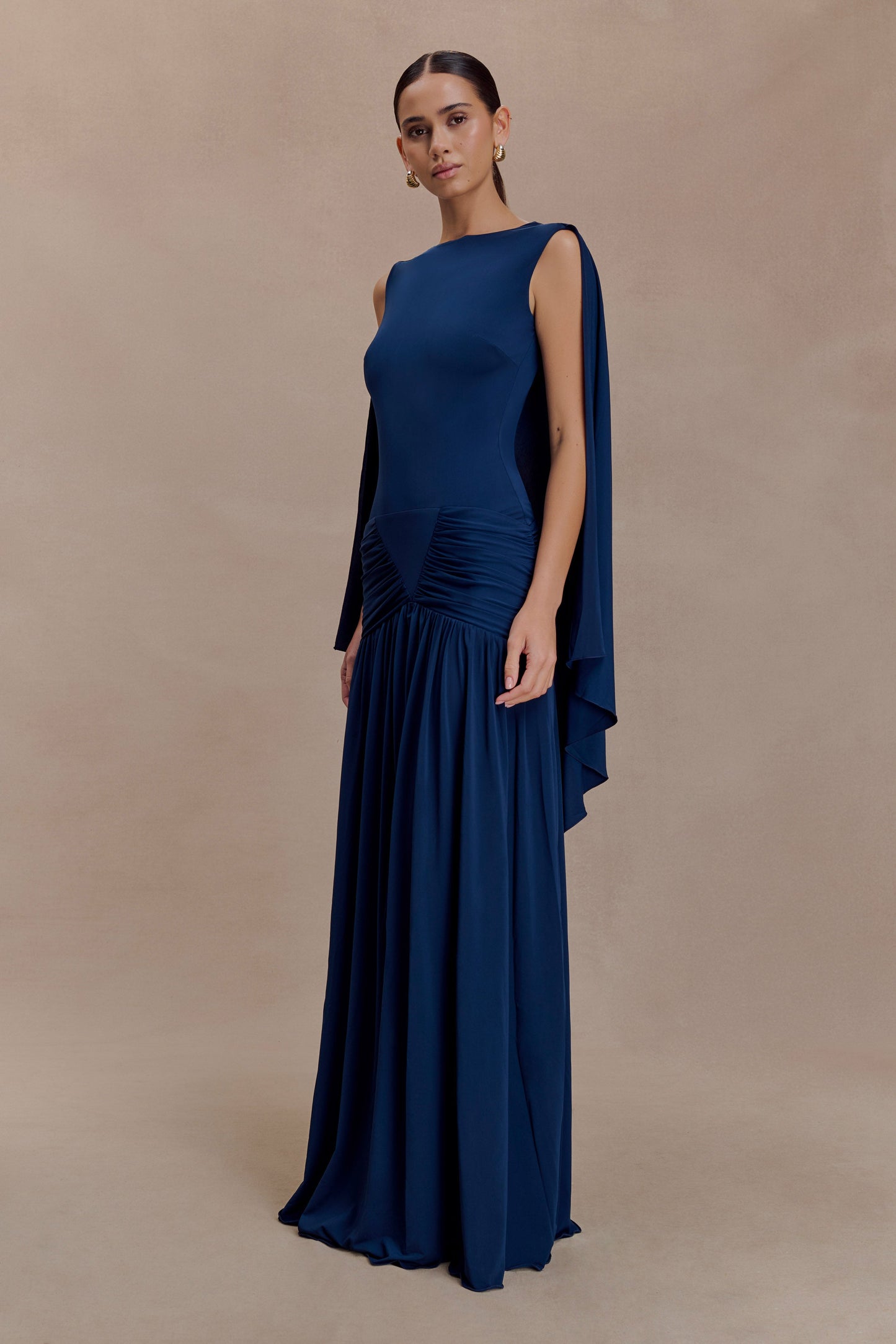 Emory Jersey Cape Maxi Dress - Navy