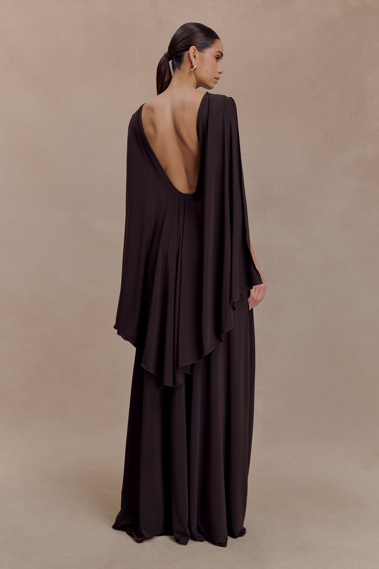 Emory Jersey Cape Maxi Dress - Chocolate