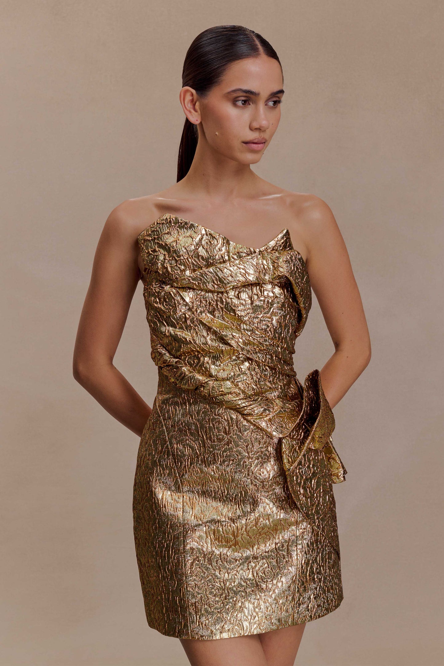 Sadie Structured Mini Dress - Gold