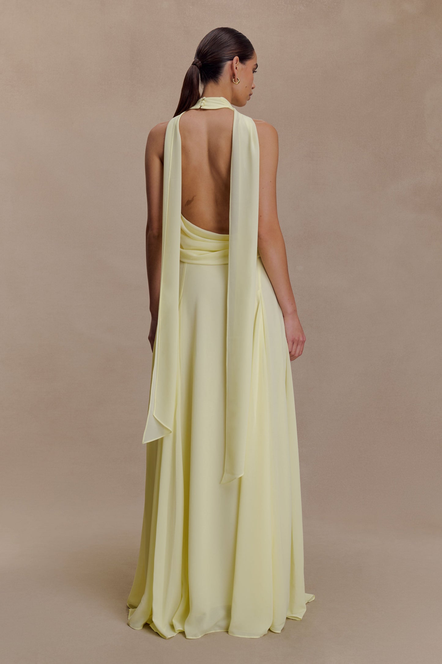 Santal Floral Chiffon Halter Maxi Dress - Lemon