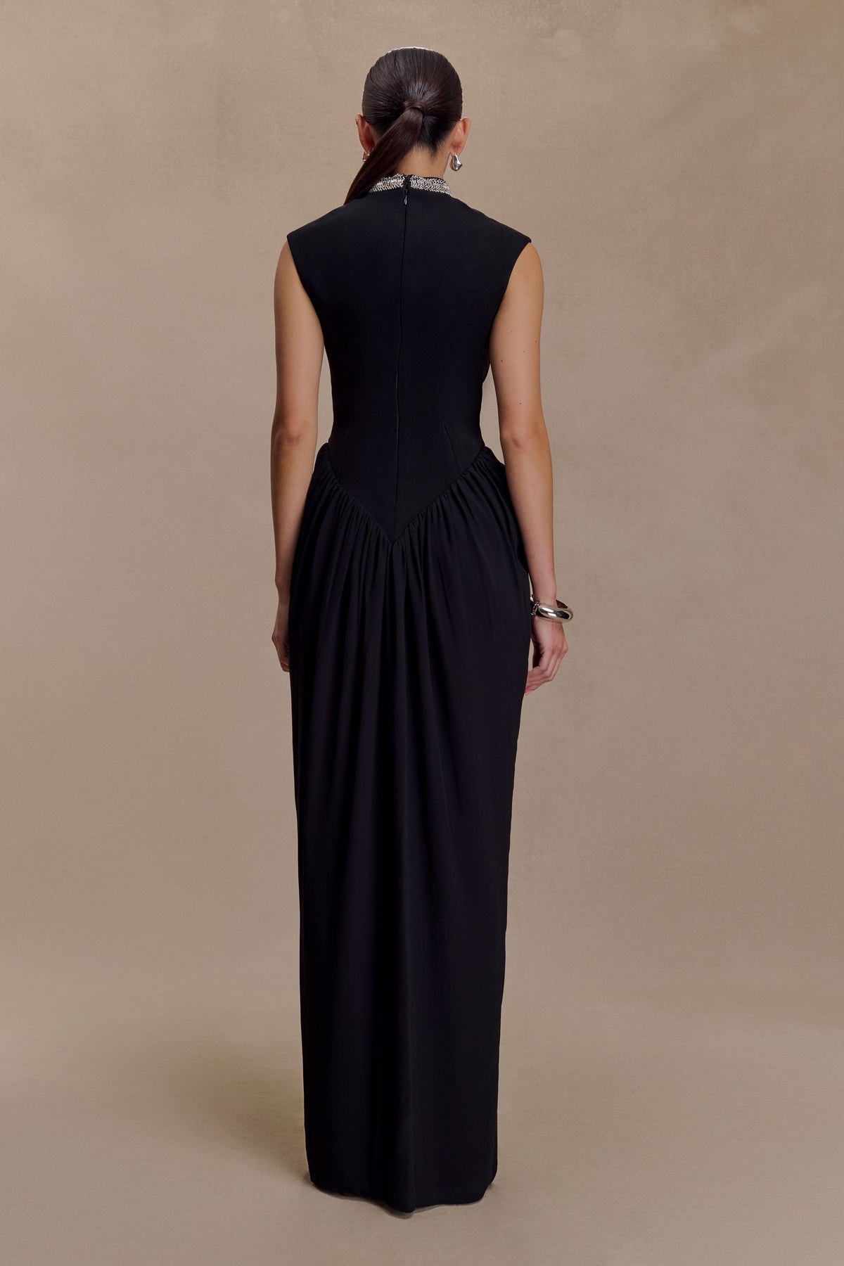 Elisa Diamante Neck Maxi Dress - Black