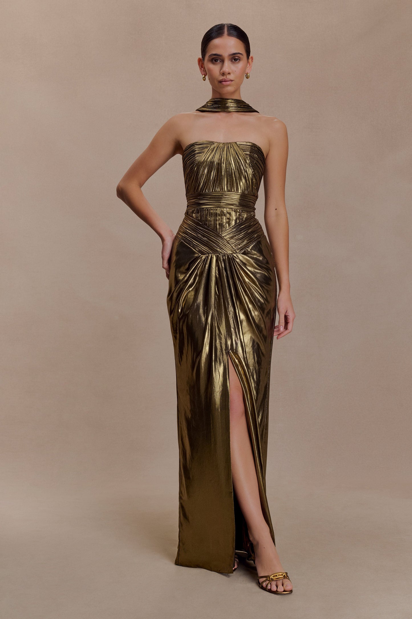 Clemence Plisse Maxi Dress - Gold