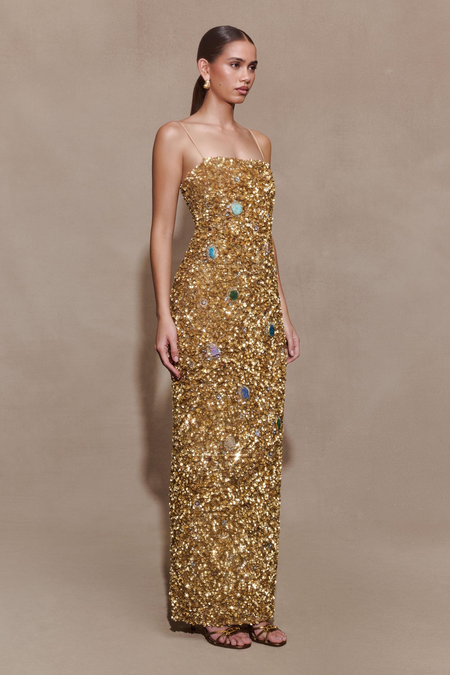 Porter Hand Beaded Midi Dress - Gold