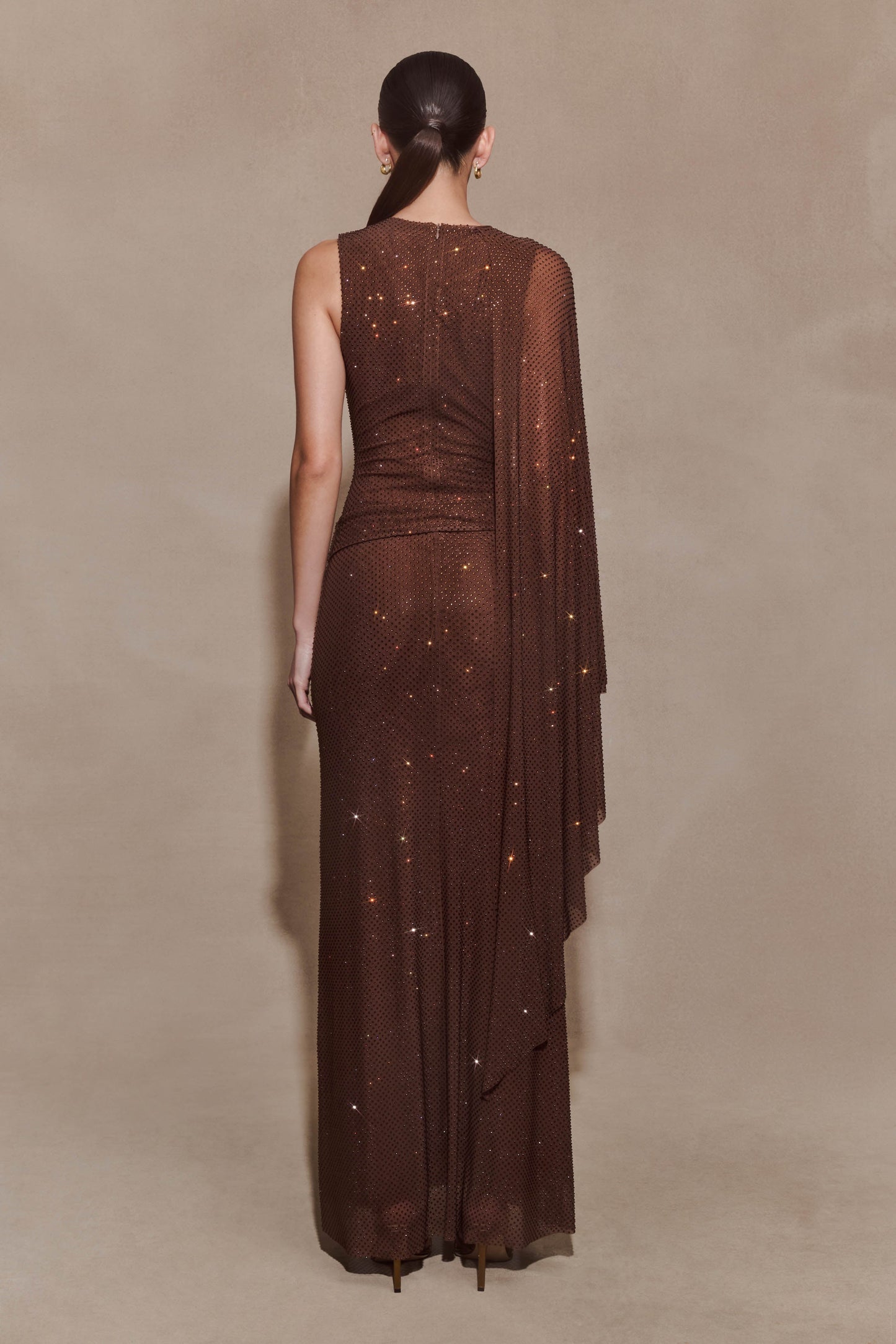 Bakari Diamante Cape Maxi Dress - Chocolate