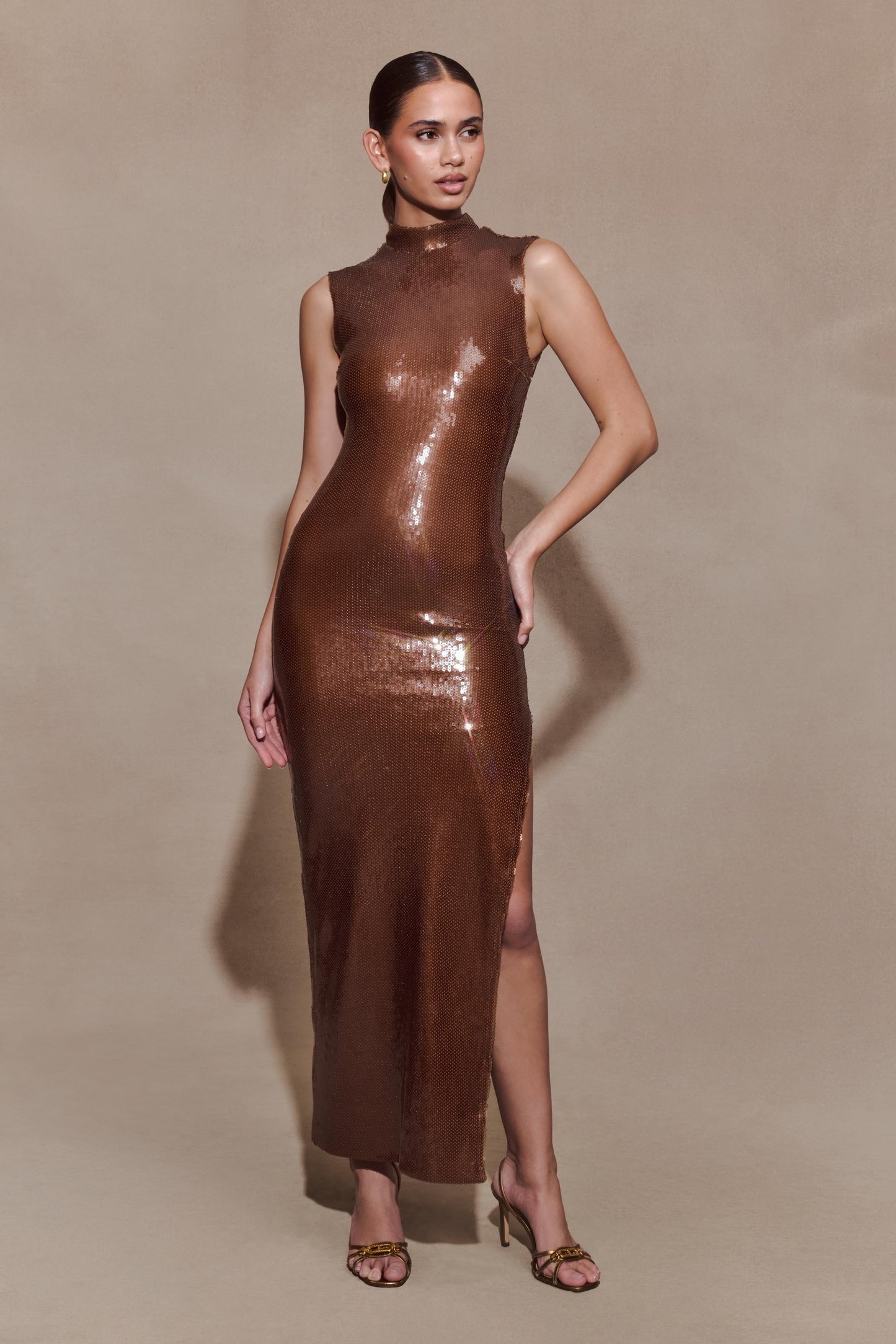Veronica Sequin Midi Dress - Chocolate