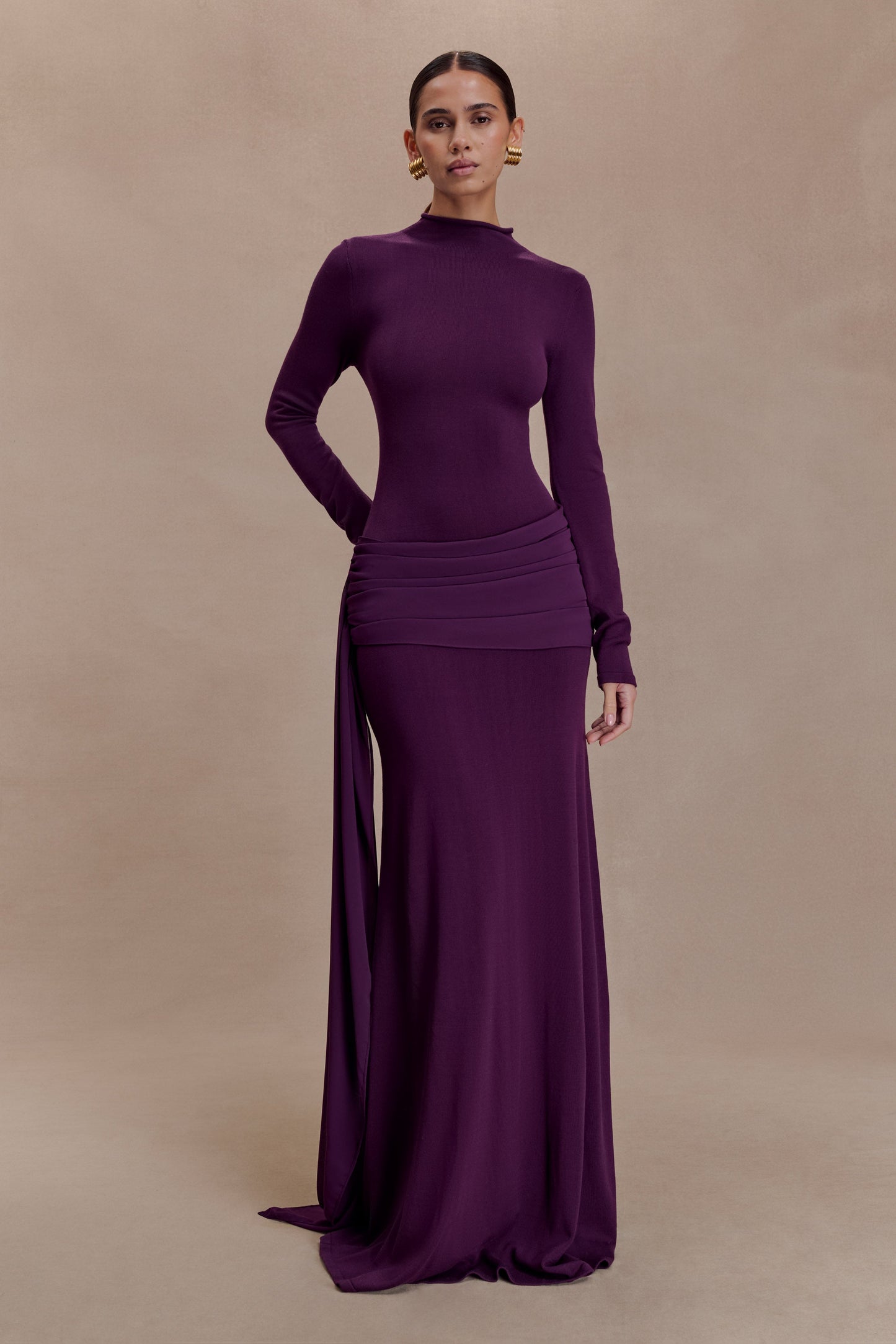 Grayson Knit Chiffon Maxi Dress - Plum