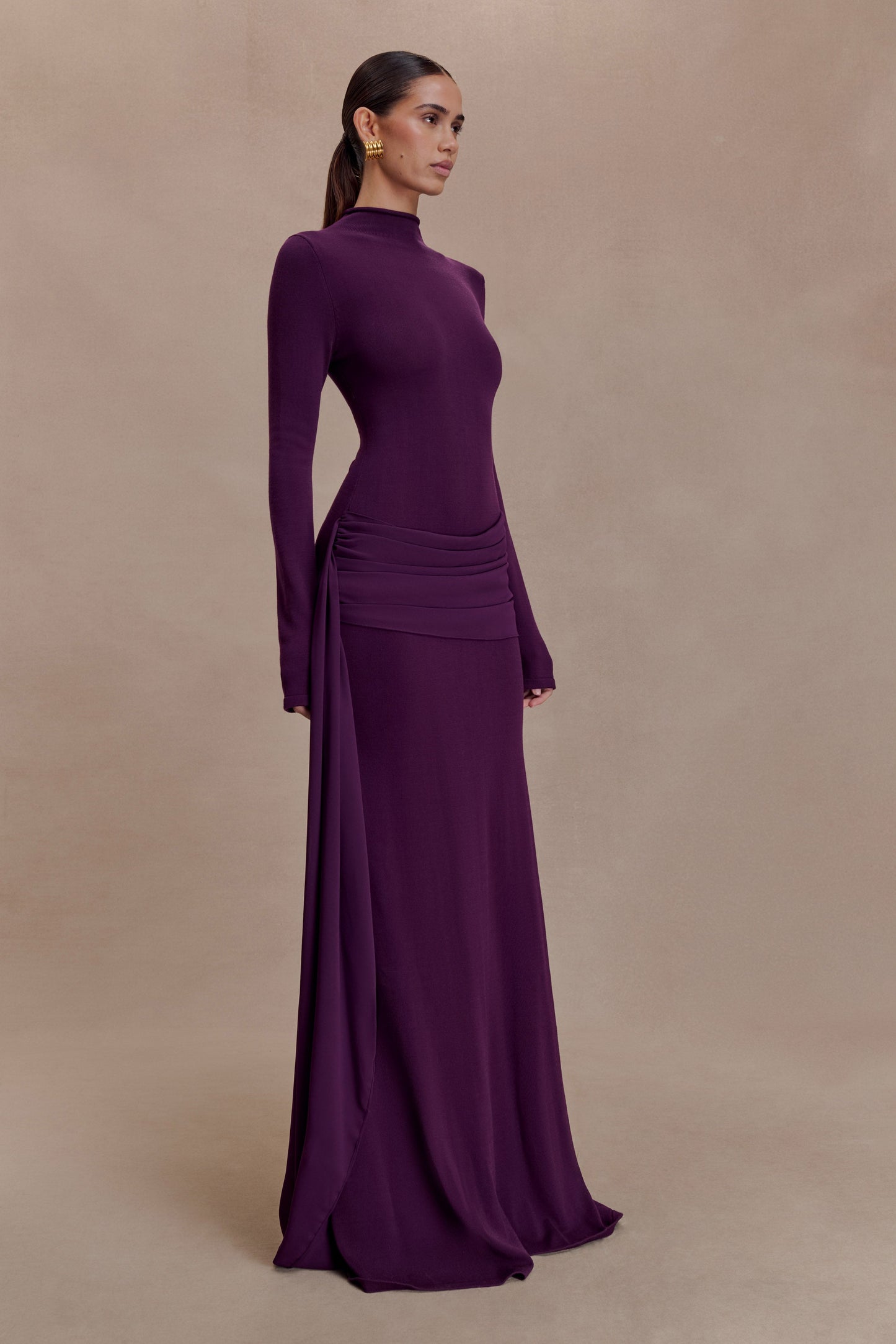 Grayson Knit Chiffon Maxi Dress - Plum