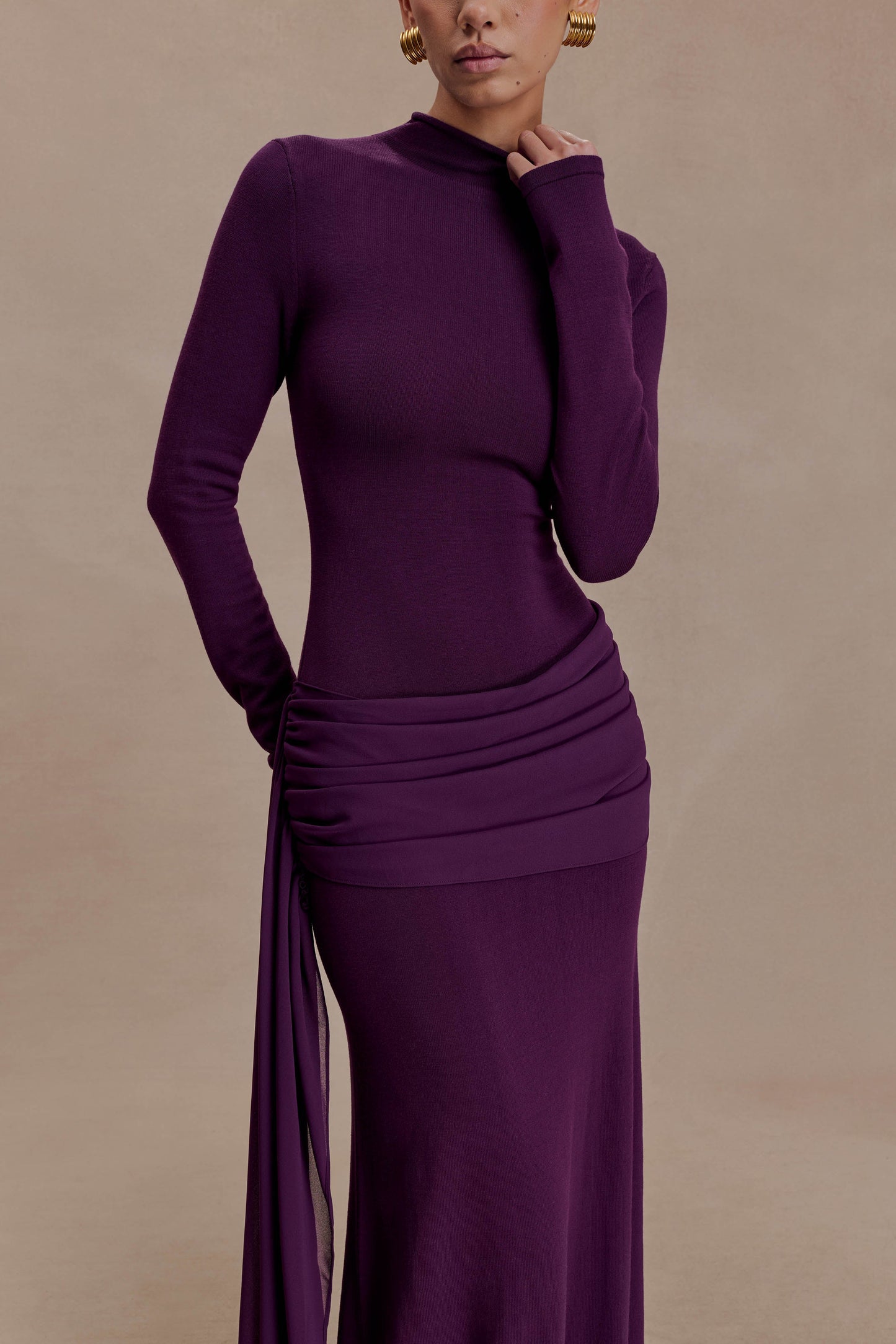 Grayson Knit Chiffon Maxi Dress - Plum