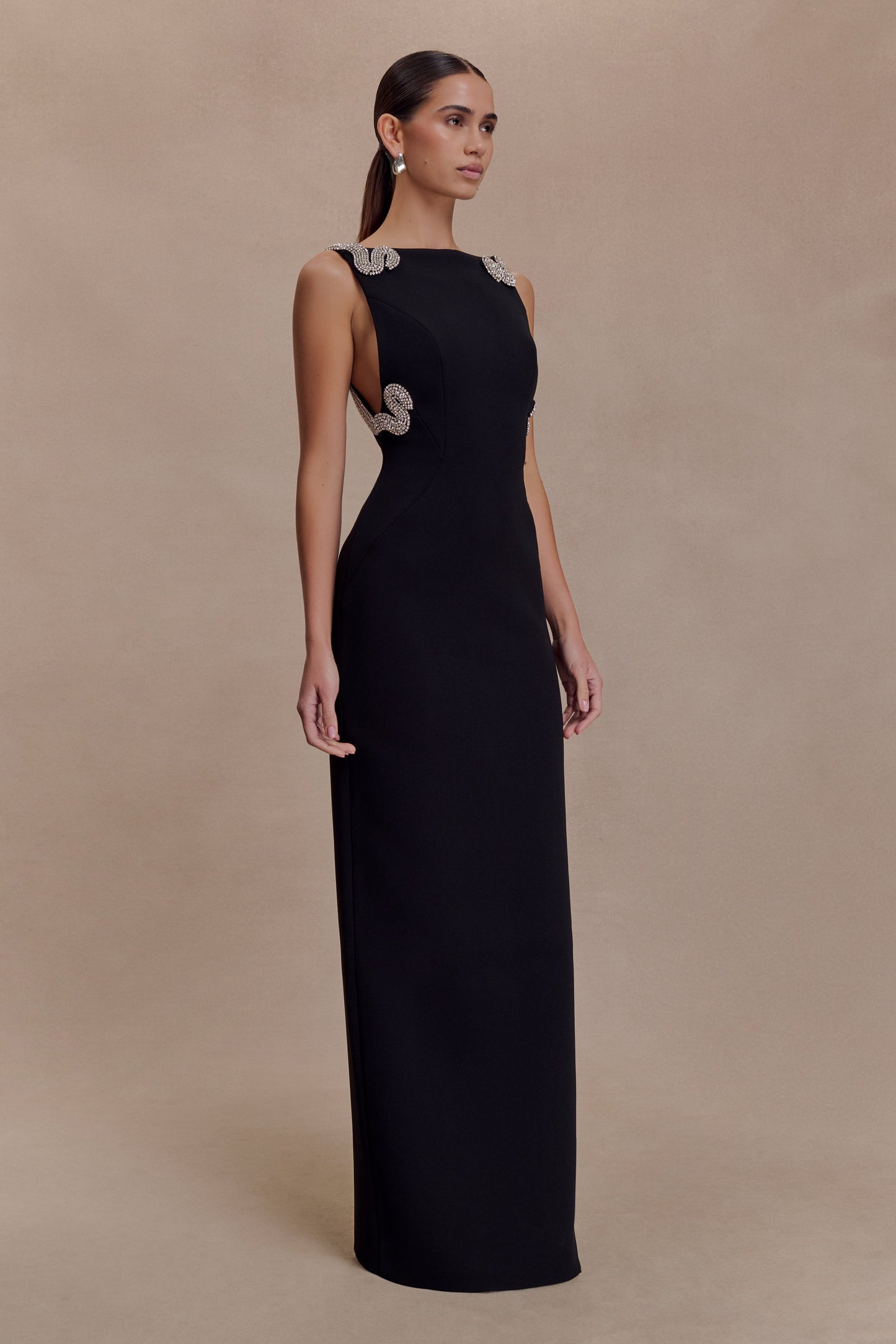 Lorde Embellished Crepe Maxi Dress - Black